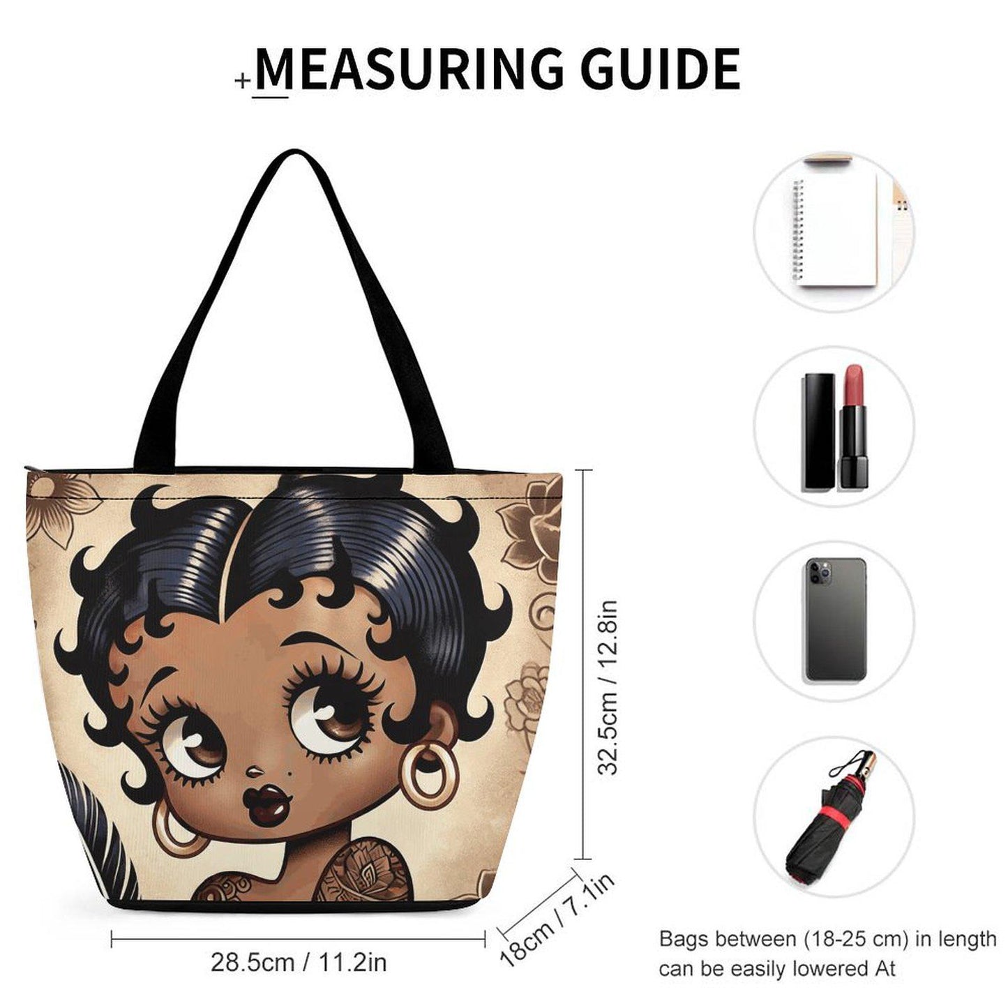 Vintage Earth Tone Melanin Beauty Betty Boop Character Tote Bag | Black Betty Boop Bag Popular Gift | Black Betty Boop Trending Bag