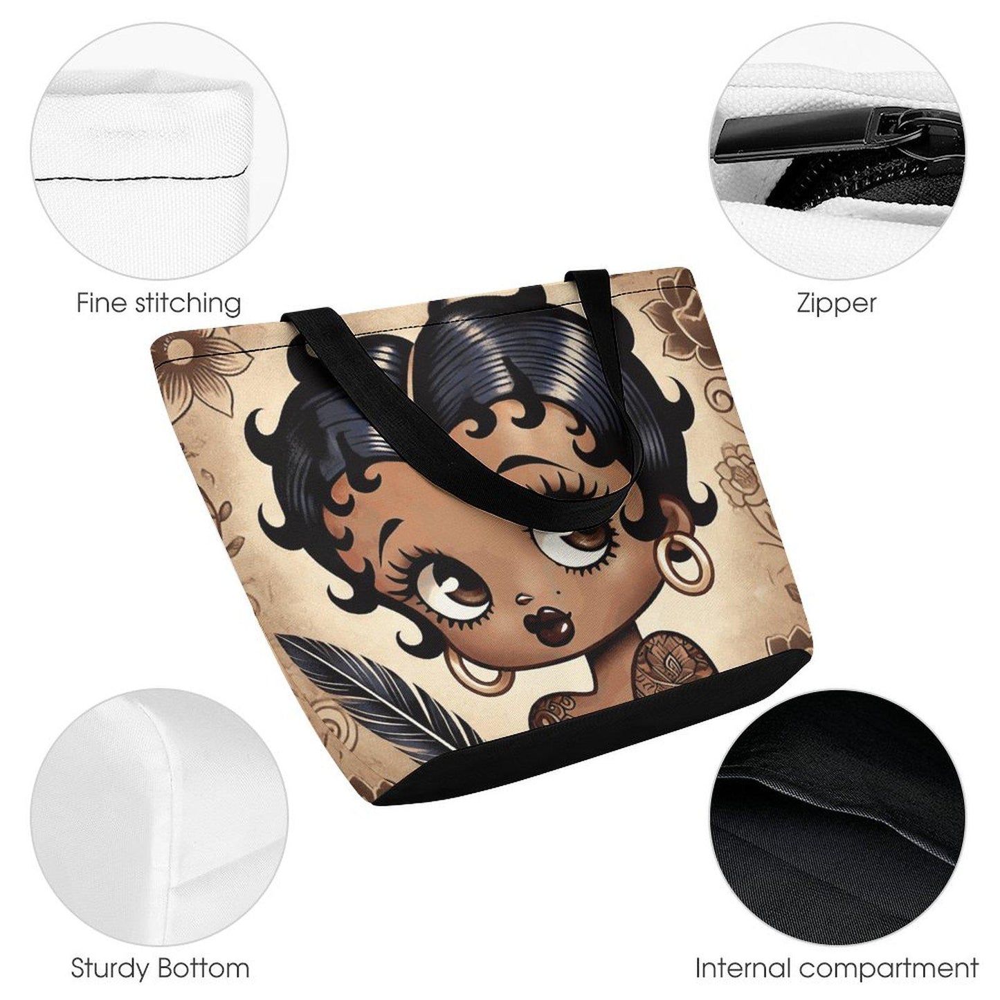 Vintage Earth Tone Melanin Beauty Betty Boop Character Tote Bag | Black Betty Boop Bag Popular Gift | Black Betty Boop Trending Bag