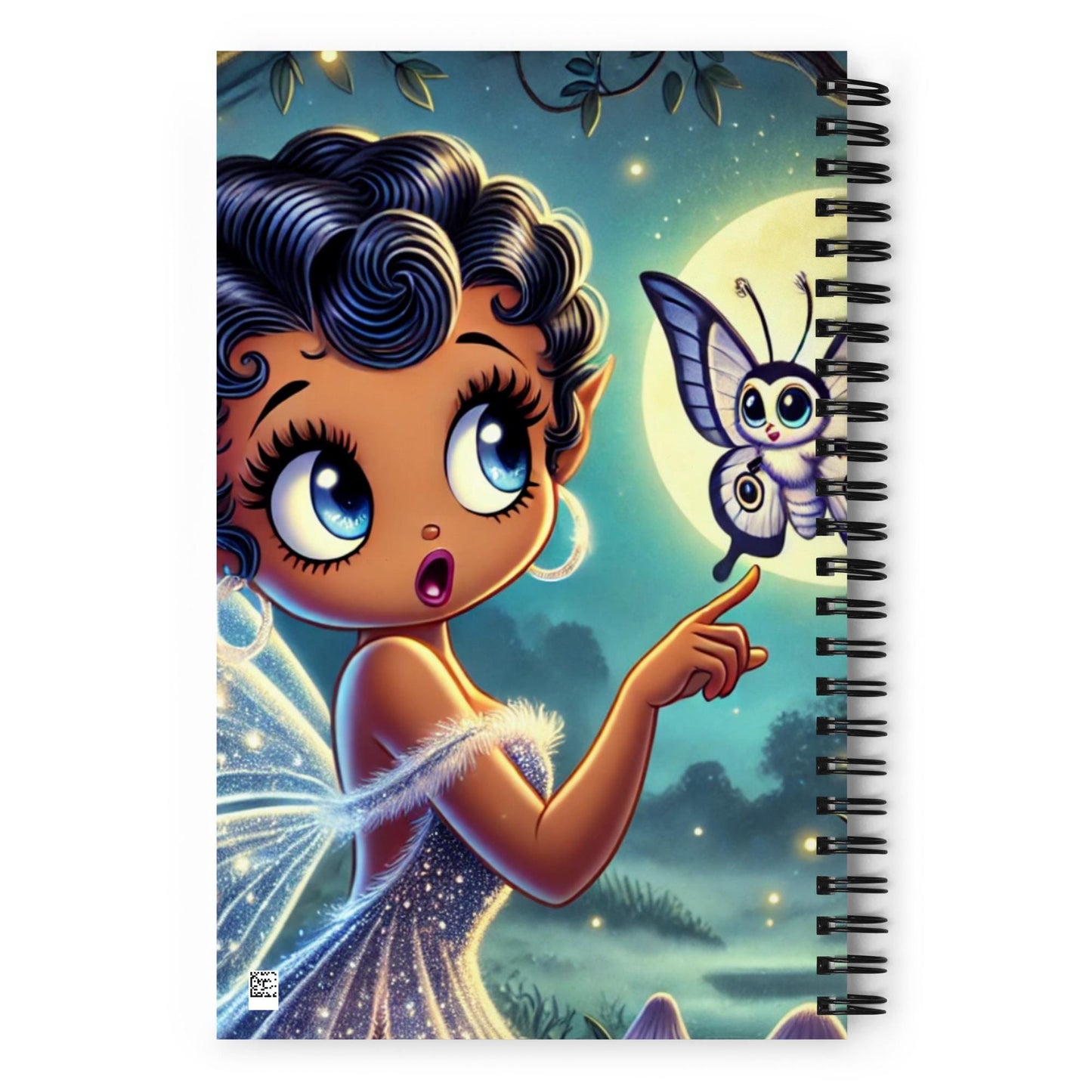 Beautiful Black Fairy in Purple Unique Spiral Notebook | Black Fairy in Mythical Forest with Lunar Moth Spiral Notebook