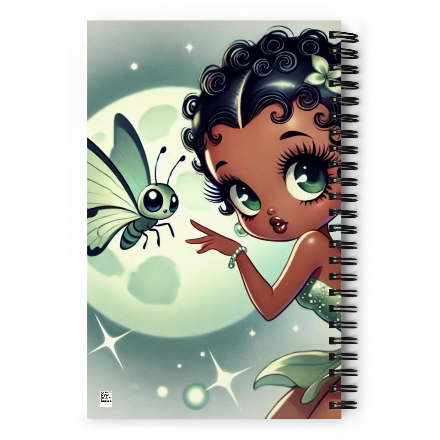 Beautiful Black Fairy in Green Unique Spiral Notebook | Black Fairy in Green Mist Mythical Forest with Lunar Moth Journal