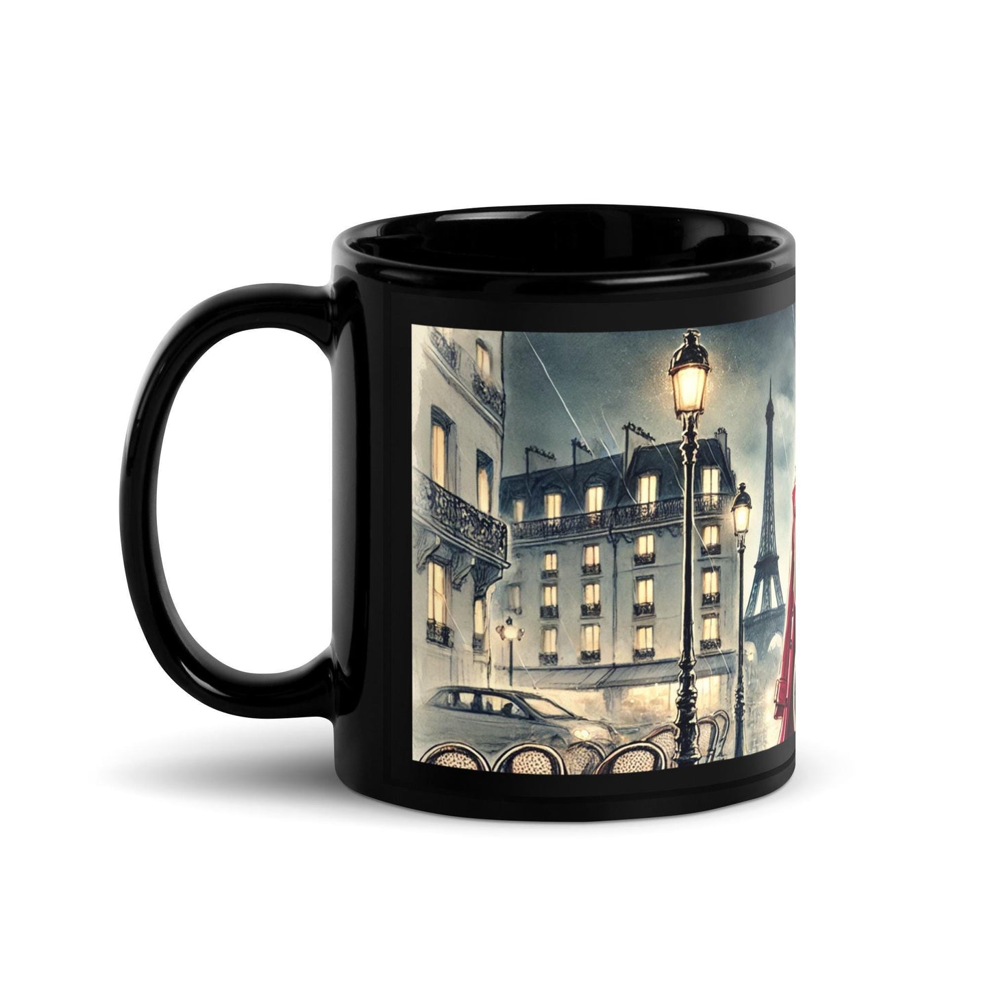 Chic Parisian Black Glossy Mug, Stylish Mug for Fashion Lovers, Gift for Coffee Lovers, Vintage Fashion Mug featuring African American Woman