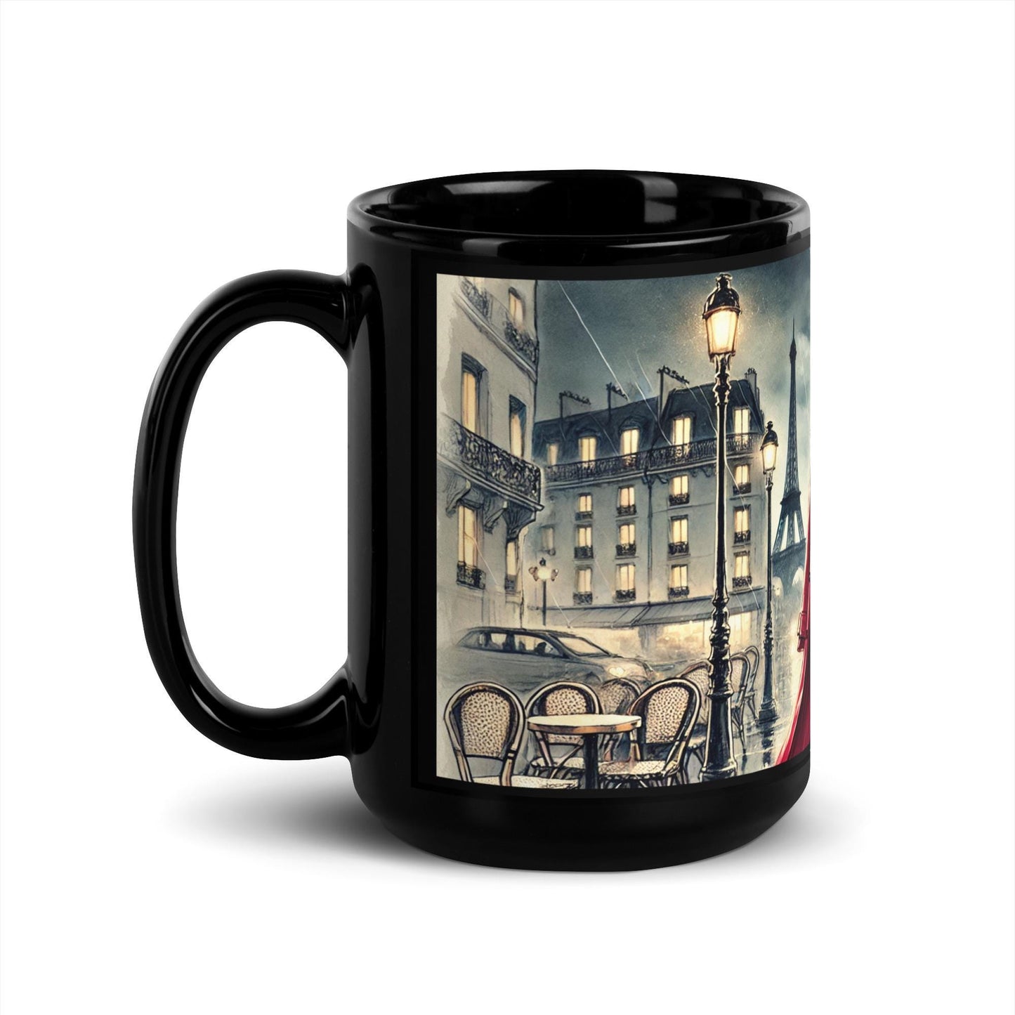 Chic Parisian Black Glossy Mug, Stylish Mug for Fashion Lovers, Gift for Coffee Lovers, Vintage Fashion Mug featuring African American Woman