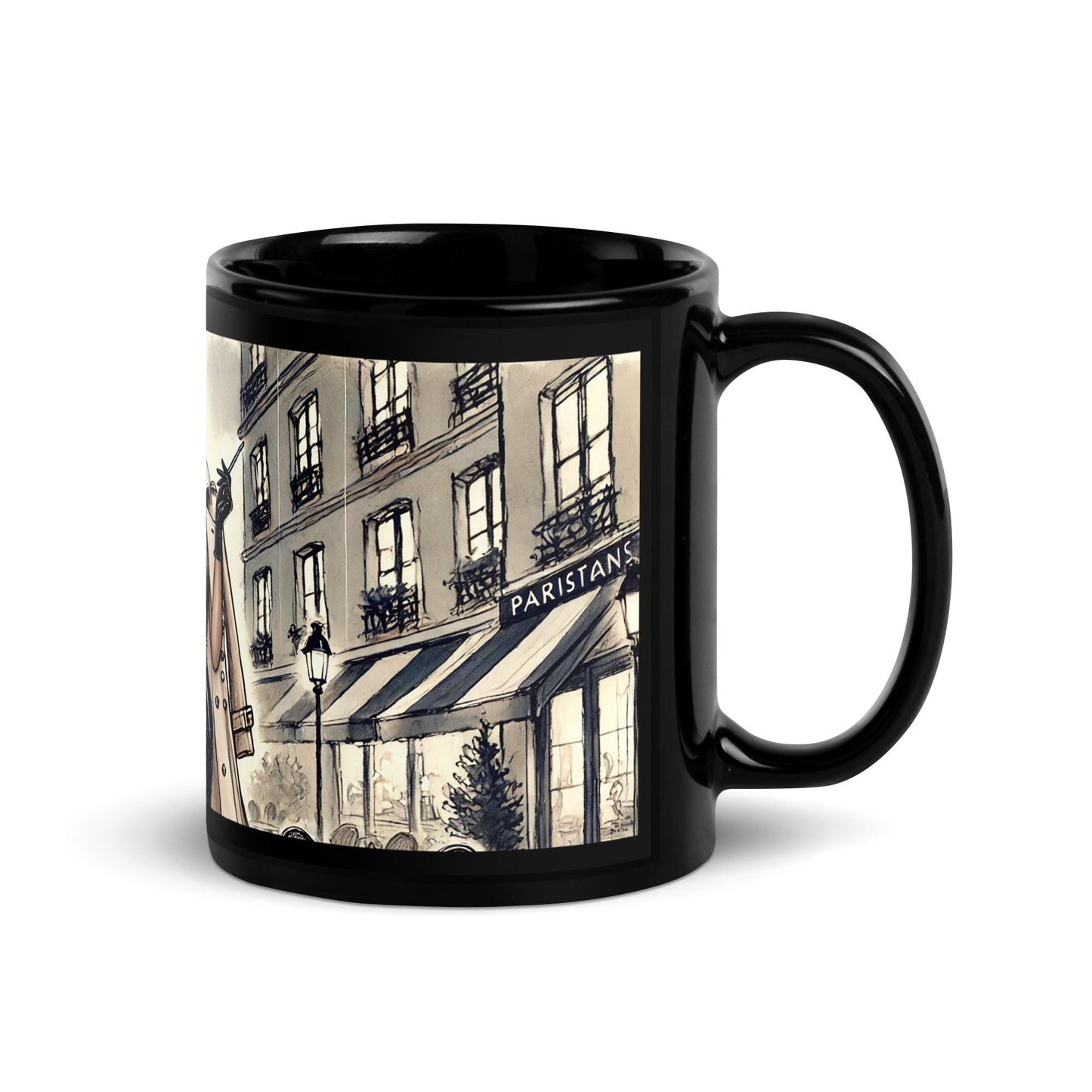 Chic Parisian Black Glossy Mug, Luxurious Designed Mug, Gift for Coffee Lovers , Vintage Black Gloss Coffee Mug with African American woman