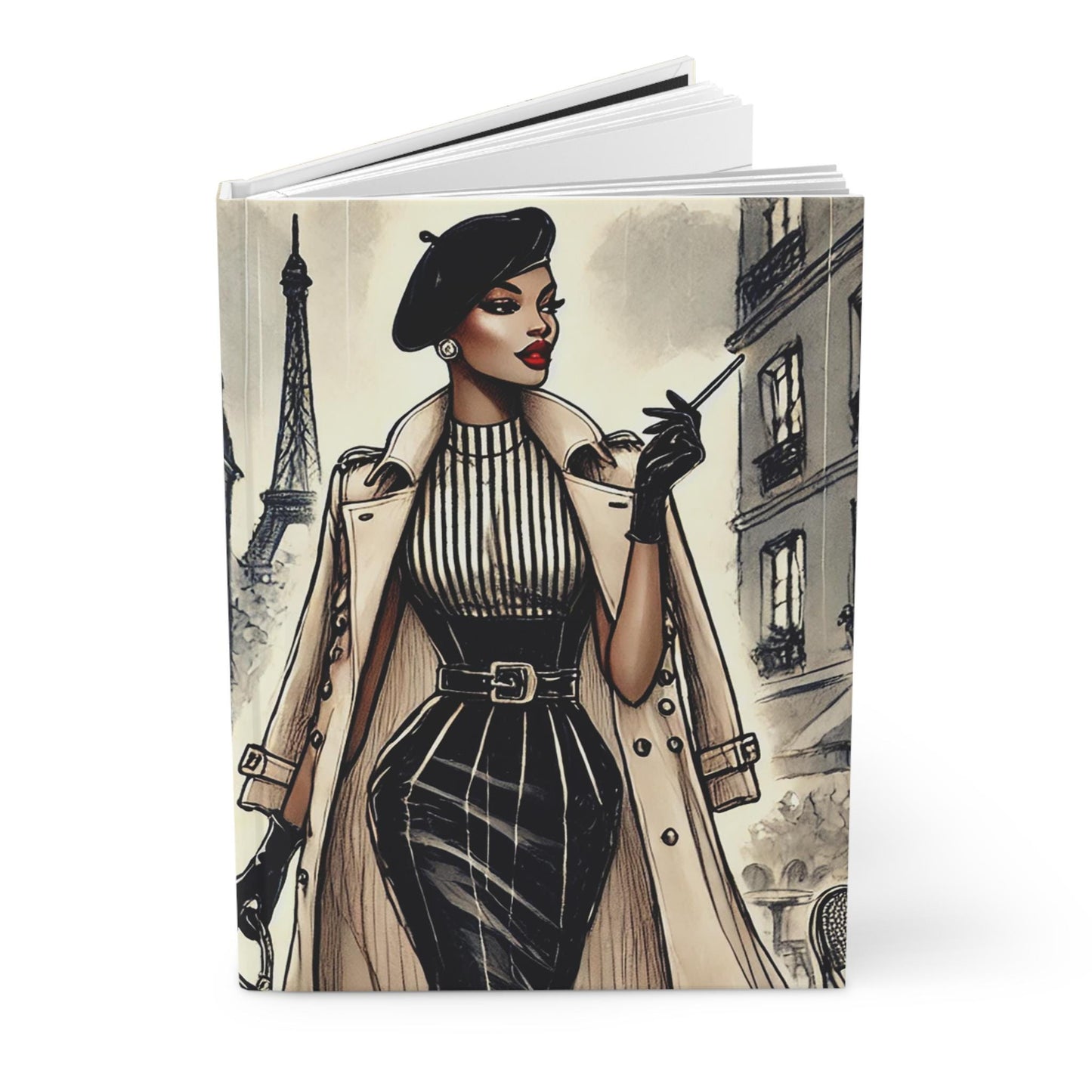 Chic Parisian Hardcover Journal, Stylish Writing Notebook for Fashion Lovers, Gift for Writers, Vintage Art Journal, Travel Diary