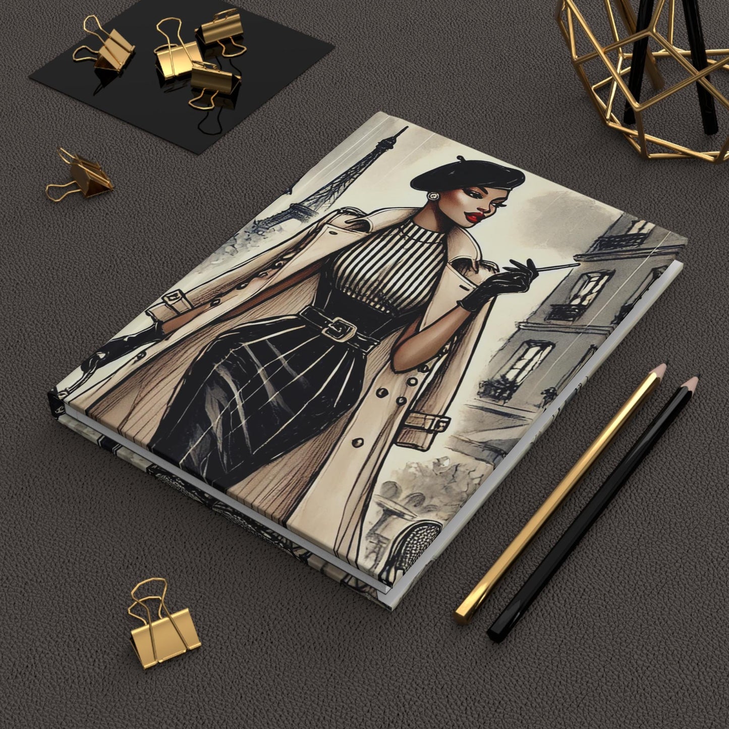 Chic Parisian Hardcover Journal, Stylish Writing Notebook for Fashion Lovers, Gift for Writers, Vintage Art Journal, Travel Diary