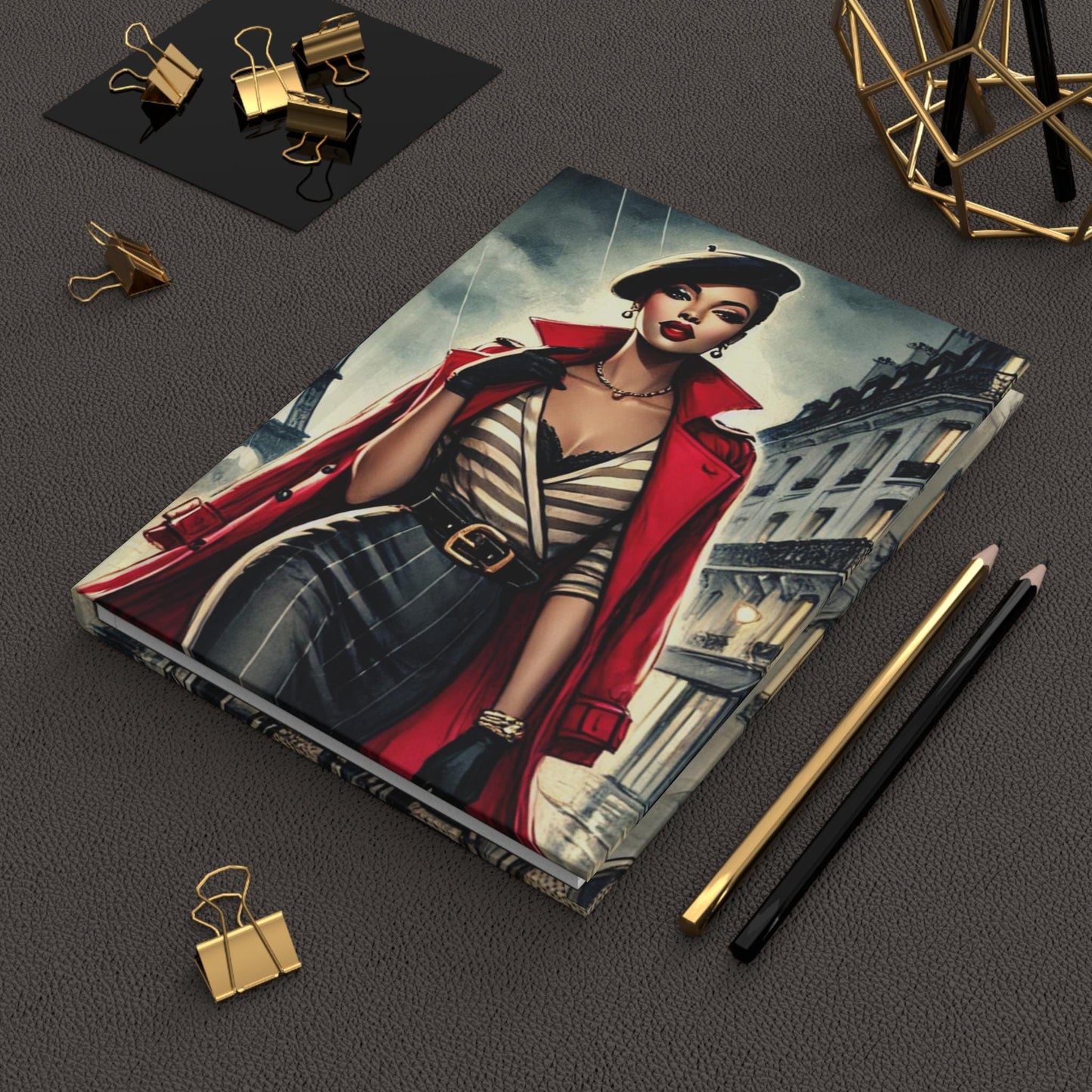 Chic Parisian Night Hardcover Journal, Stylish Writing Notebook for Fashion Lovers, Gift for Writers, Vintage Art Journal, Travel Diary