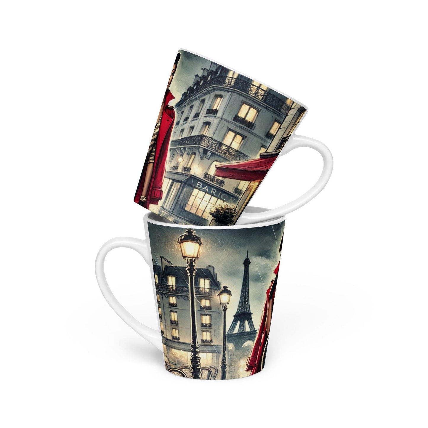 Chic Parisian Night Latte Mug, Stylish Mug for Fashion Lovers, Gift for Coffee Lovers, Vintage Fashion Mug featuring African American Woman