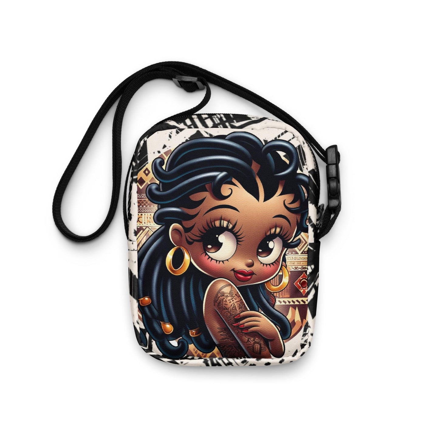 Super Cute African Print Black Boop Utility crossbody bag | Gorgeous Brown Skinned Betty Boop Bag with Unique Design Great Gift for Her