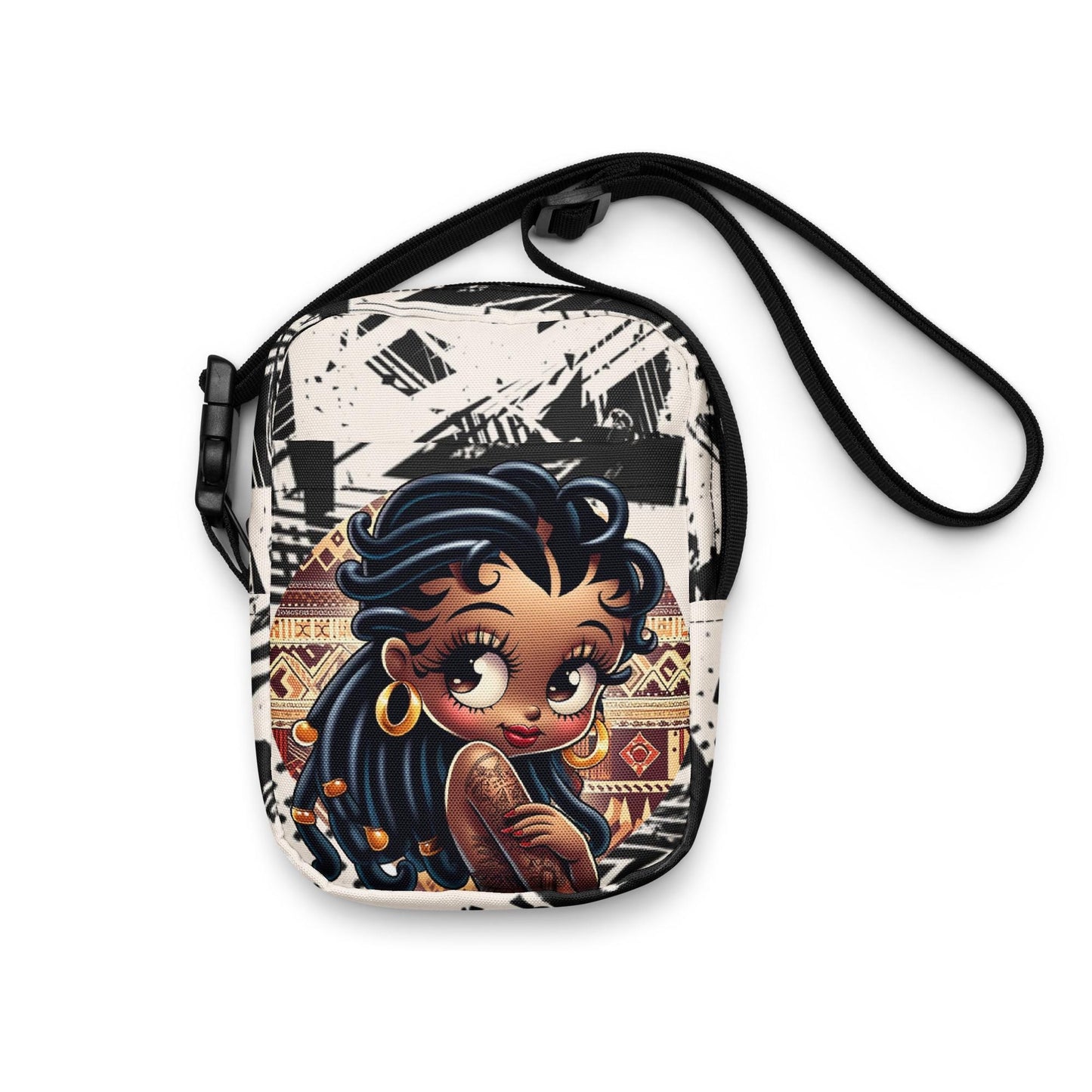 Super Cute African Print Black Boop Utility crossbody bag | Gorgeous Brown Skinned Betty Boop Bag with Unique Design Great Gift for Her