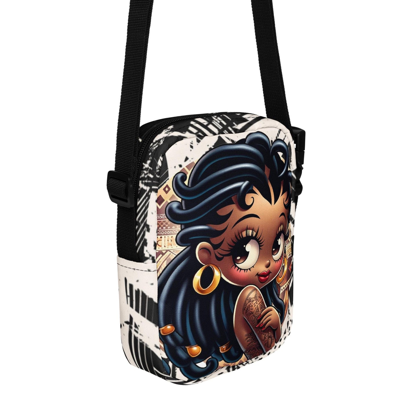 Super Cute African Print Black Boop Utility crossbody bag | Gorgeous Brown Skinned Betty Boop Bag with Unique Design Great Gift for Her