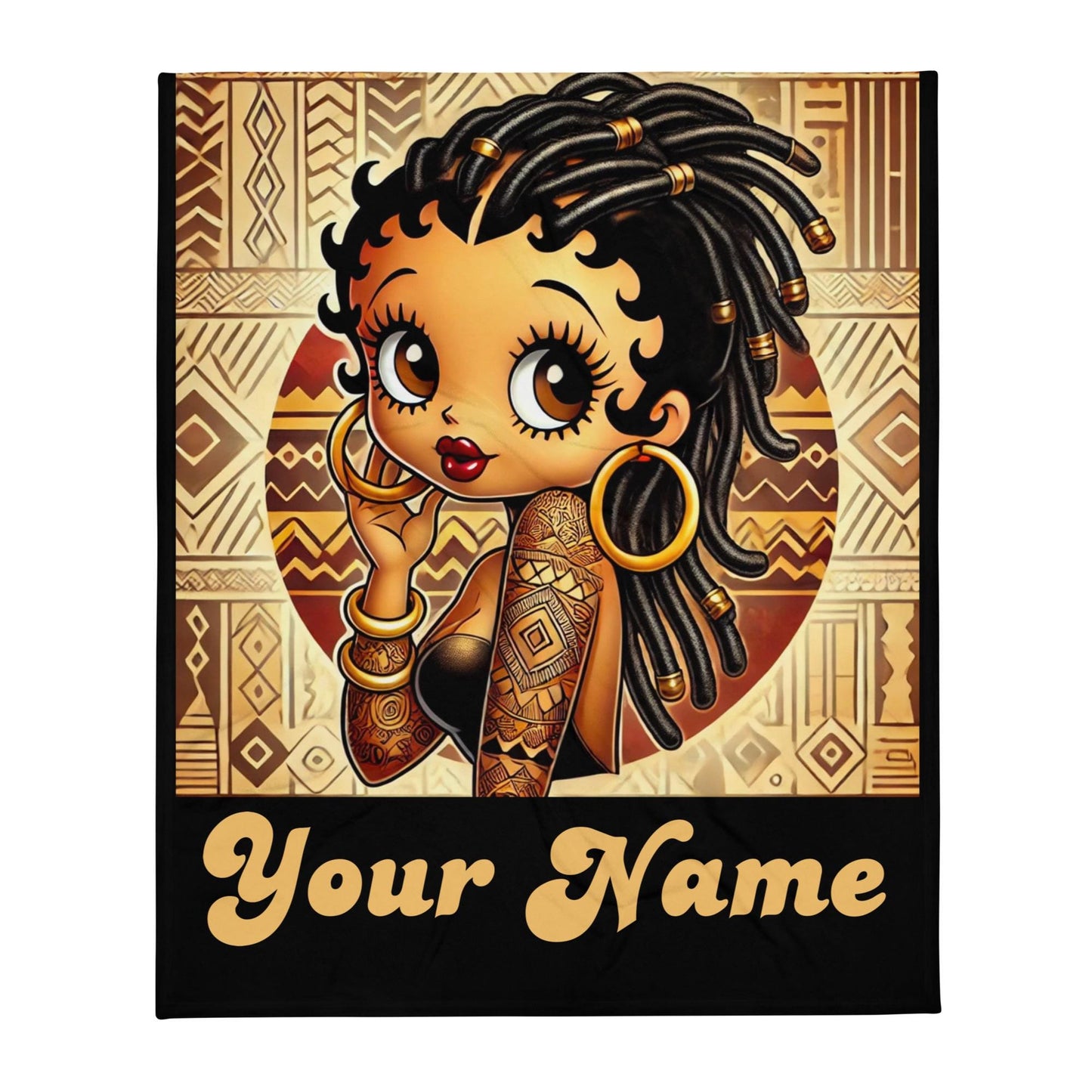 Personalized African American Black Boop Like Character with Locs Throw Blanket | Black Boop Personalized Gift | Unique Trending Gift