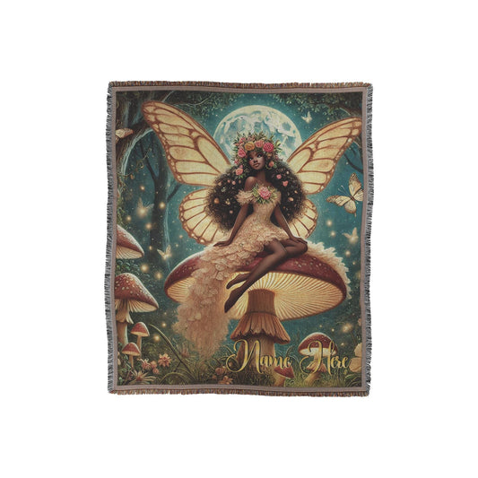 Personalized African American Forest Fairy Woven Blanket | Great Gift for a Black Woman Mythical Fantasy Lover | Black Girl Cottagcore Fairy