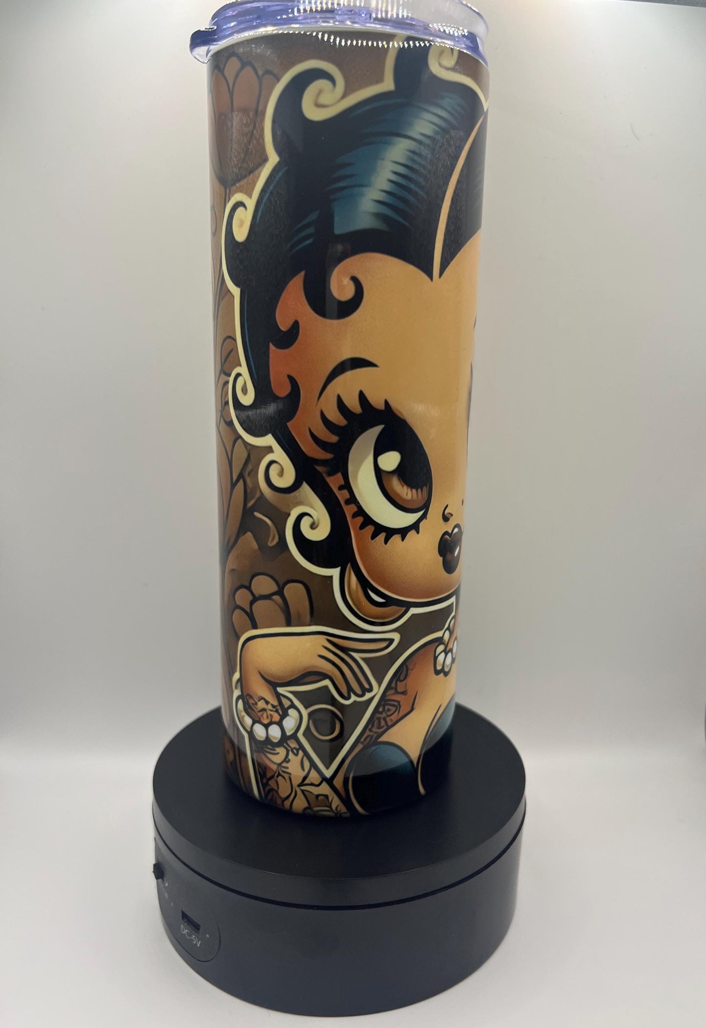 Vintage Earth Tone Black Betty Boop Personalized 20 oz Tumbler | Black Betty Boop Skinny Tumbler | Black Betty Boop Drinkware Gift for Her