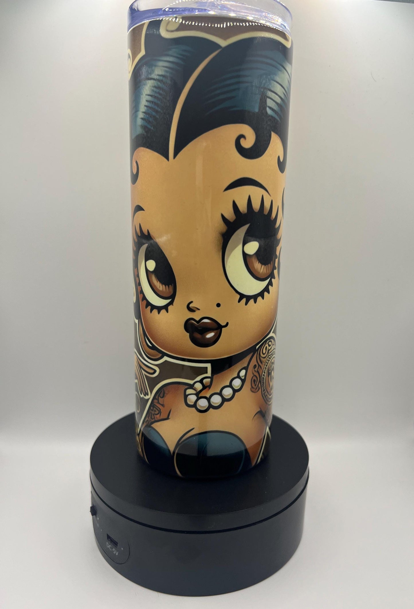 Vintage Earth Tone Black Betty Boop Personalized 20 oz Tumbler | Black Betty Boop Skinny Tumbler | Black Betty Boop Drinkware Gift for Her