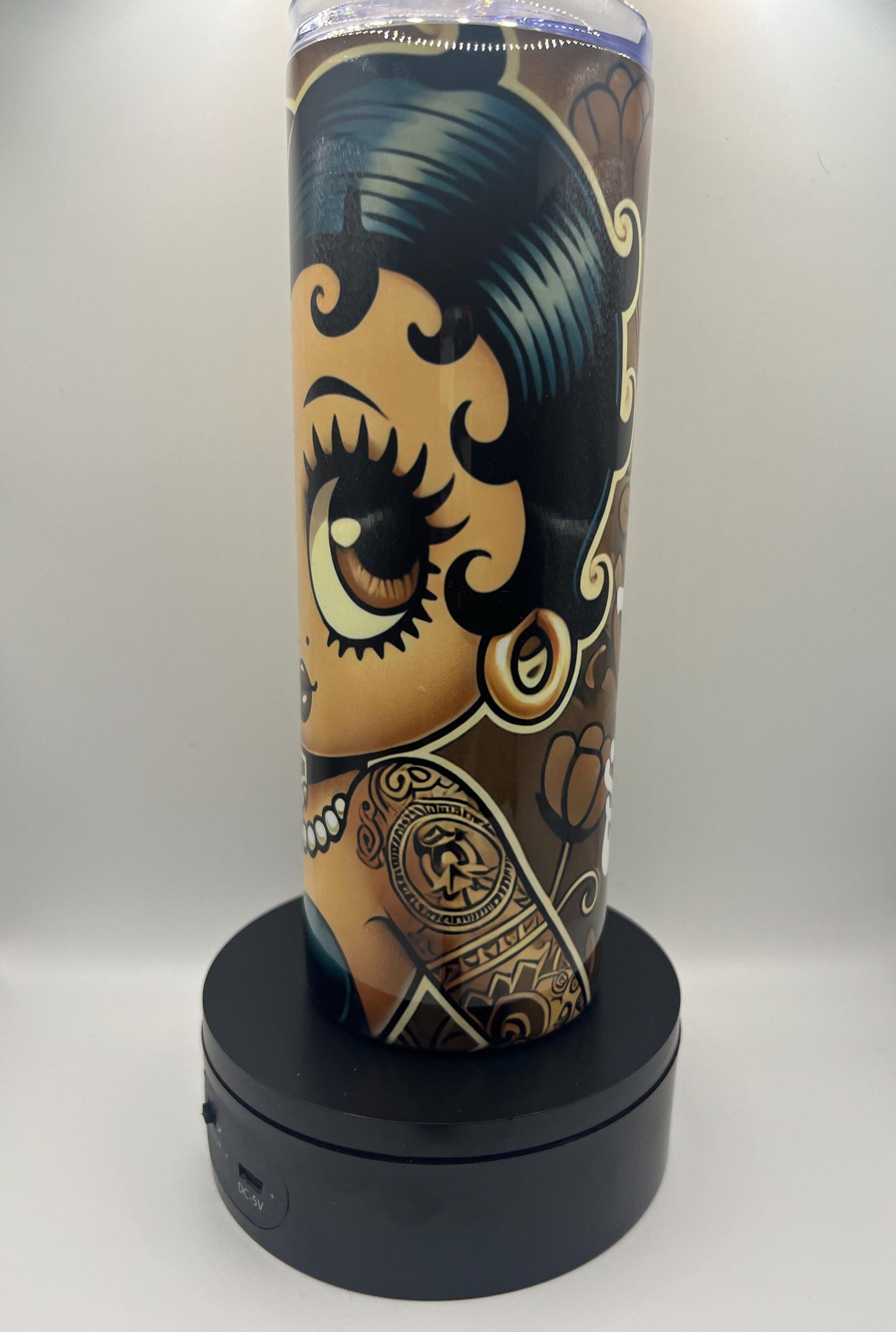 Vintage Earth Tone Black Betty Boop Personalized 20 oz Tumbler | Black Betty Boop Skinny Tumbler | Black Betty Boop Drinkware Gift for Her