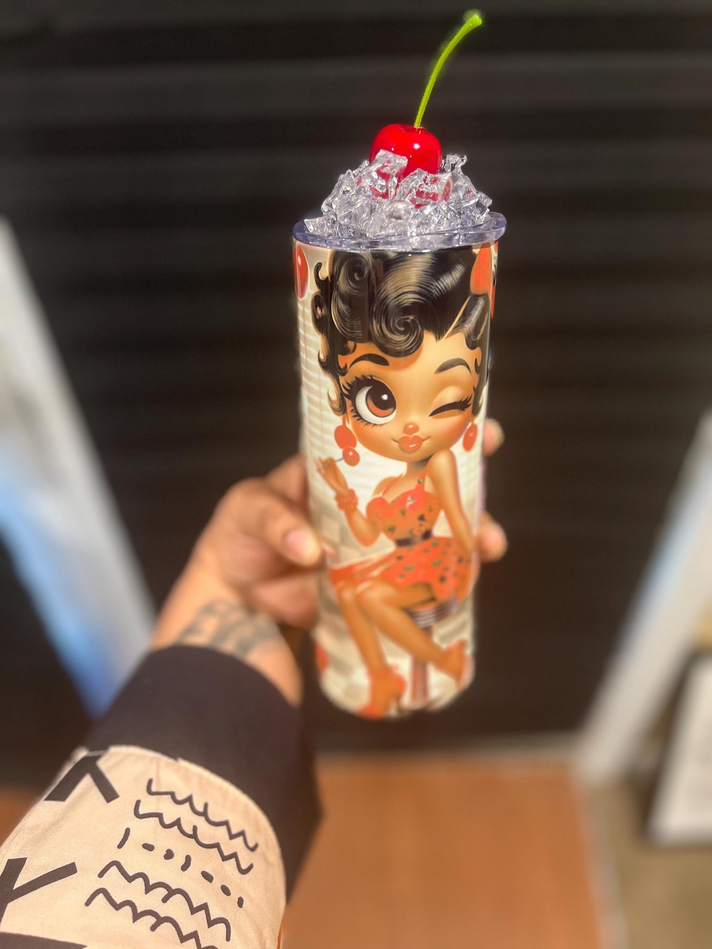 Cherry Jukebox Joint Black Betty Boop Tumbler | 20oz Tumbler Gift for Her | Vintage Themed Betty Boop Aesthetic Gift Available with 3D Top