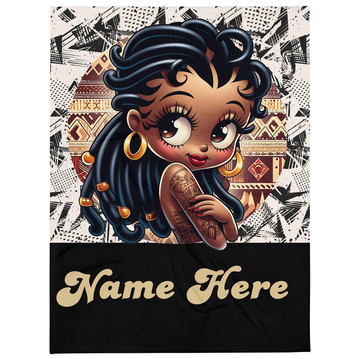 Personalized African Print Black Betty Boop Throw Blanket | Premium Brown Skinned Betty Boop Throw Blanket Unique Design Great Gift for Her