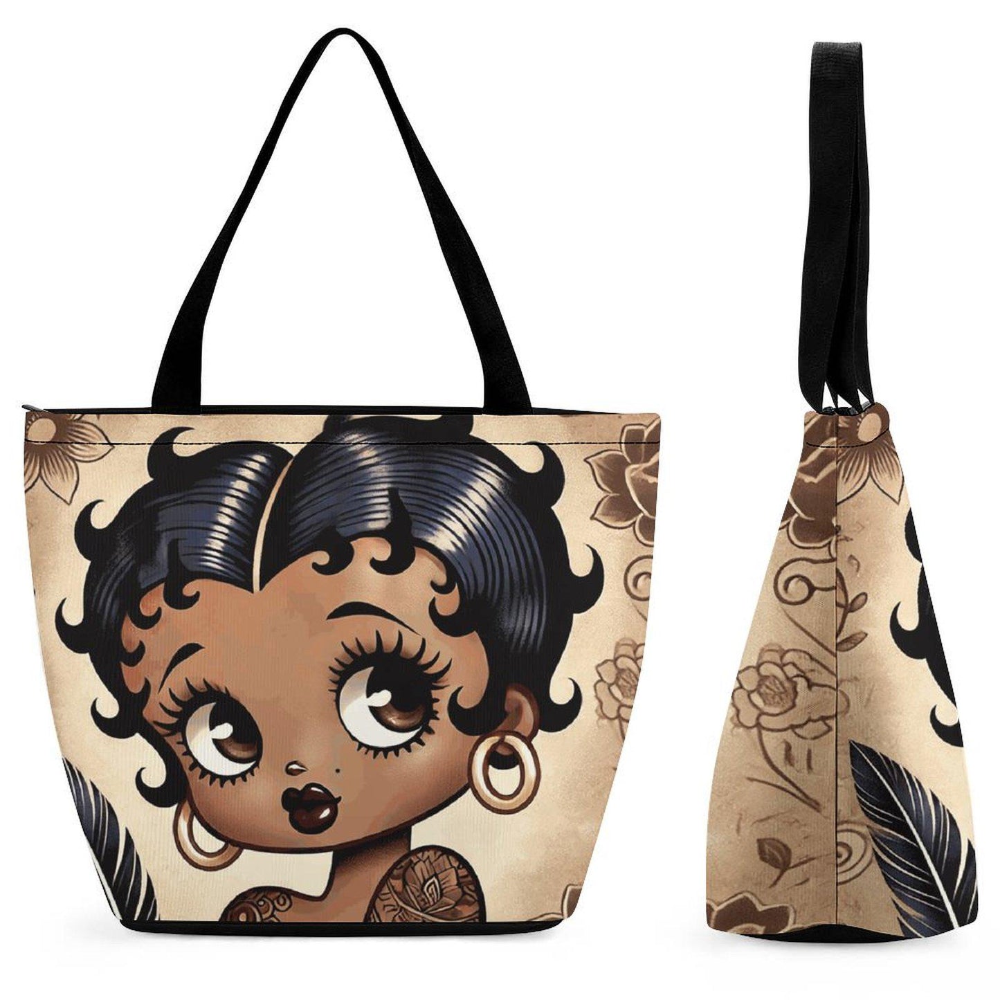 Vintage Earth Tone Melanin Beauty Betty Boop Character Tote Bag | Black Betty Boop Bag Popular Gift | Black Betty Boop Trending Bag