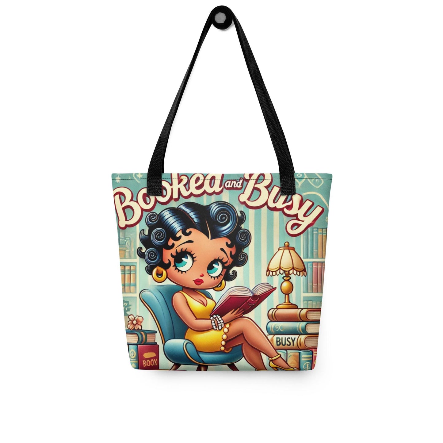 Booked and Busy Blue and Yellow Tote bag | Fun Gift for Reader | Black Girls Read Bag | Gift for Black Teacher Librarian | Gift for Author