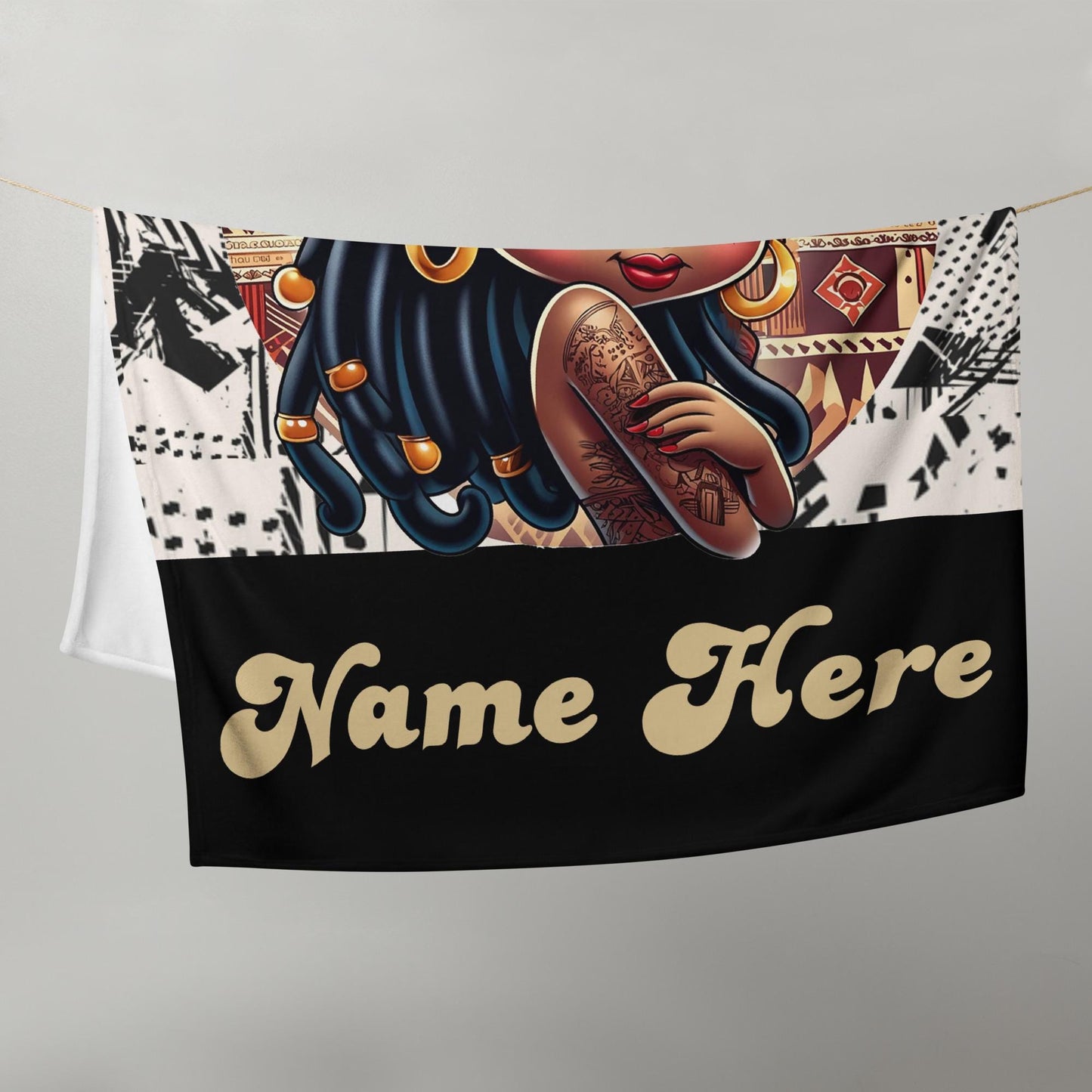 Personalized African Print Black Betty Boop Throw Blanket | Premium Brown Skinned Betty Boop Throw Blanket Unique Design Great Gift for Her