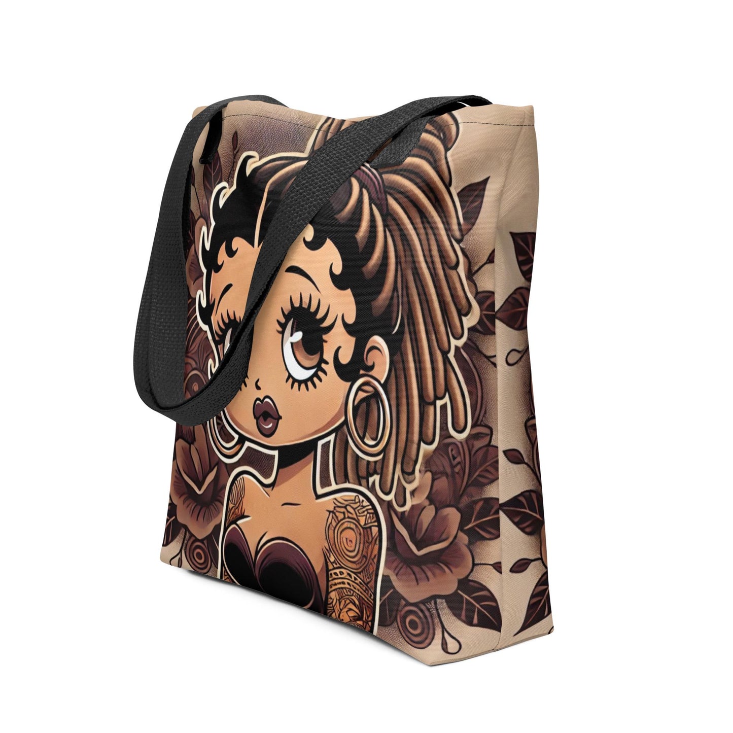 Modern Black Boop with Locs Tote bag | Vintage Brown Aesthetic Tote Bag for Boop Lovers | Black Girl with Locs Gift for Her
