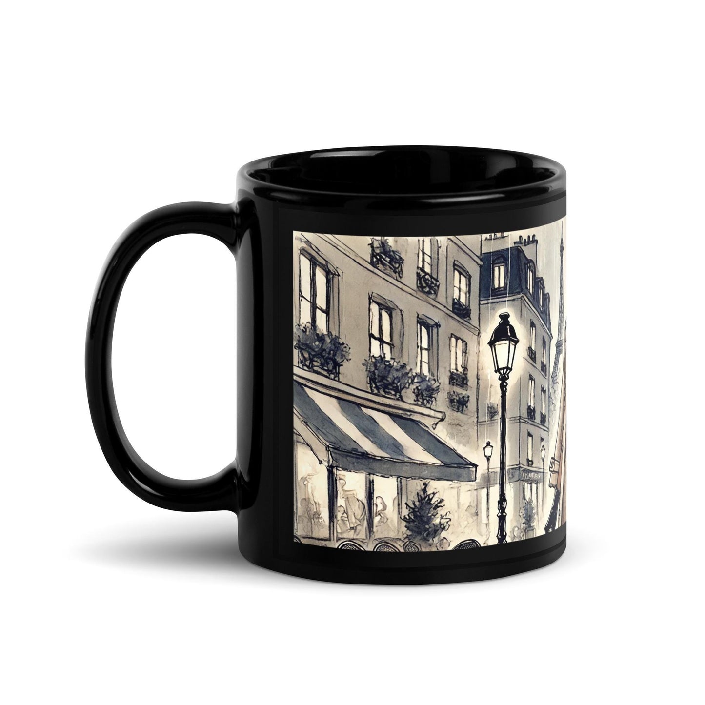 Chic Parisian Black Glossy Mug, Luxurious Designed Mug, Gift for Coffee Lovers , Vintage Black Gloss Coffee Mug with African American woman