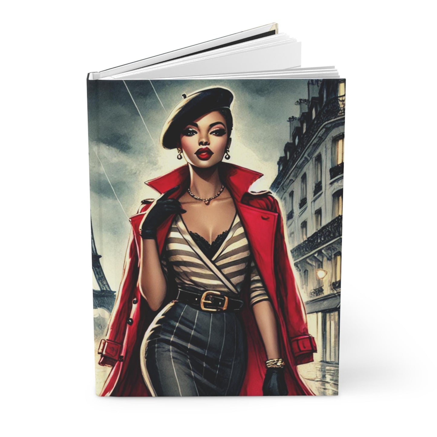 Chic Parisian Night Hardcover Journal, Stylish Writing Notebook for Fashion Lovers, Gift for Writers, Vintage Art Journal, Travel Diary