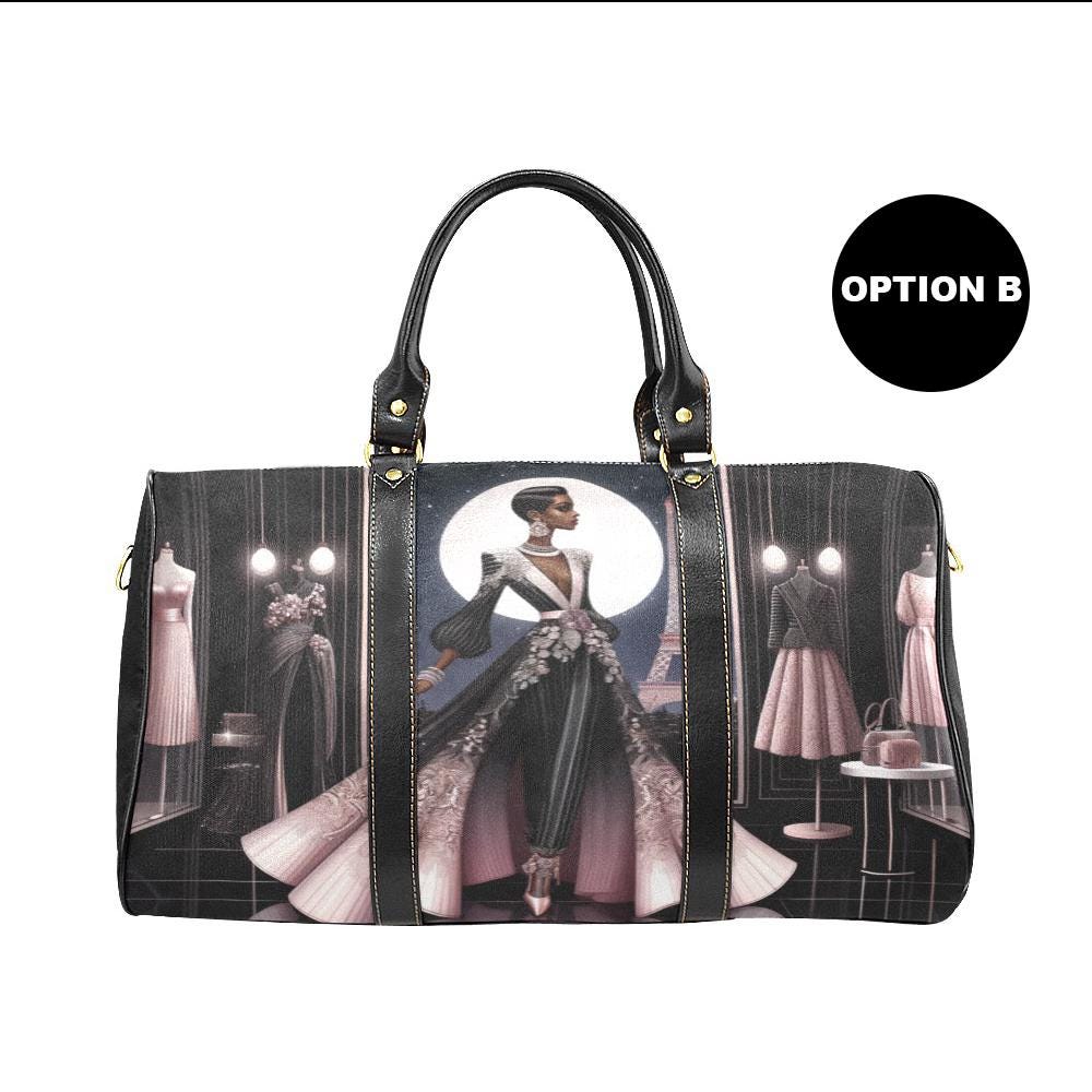 Personalized Fashion Lover Black Woman in Paris Duffle Bag | Black Woman Couture Paris Weekend Travel Bag Gift | Black Women Overnight Bag