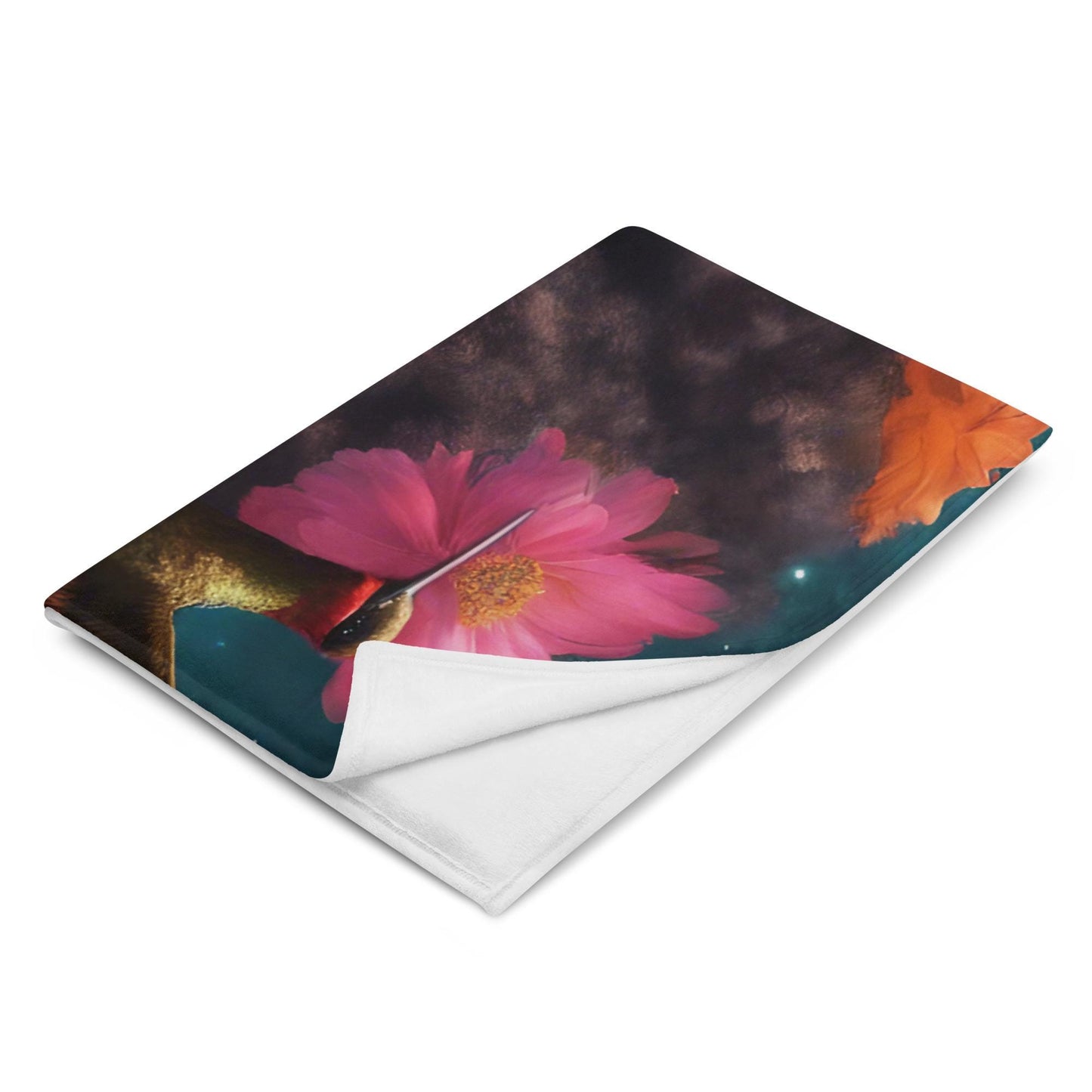 Black Melanin Queen Hummingbird Fleece Blanket | Beautiful Aesthetic Blanket featuring Melanin Queen with Afro Flowers and Hummingbird