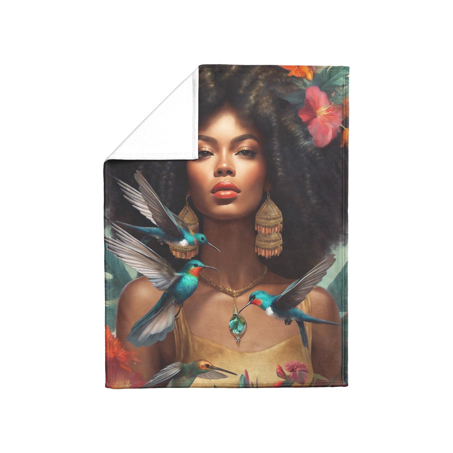 Beautiful Black Queen With Hummingbirds Blanket | Black Girl Magic Throw | Unique Throw Blanket for Home or Office Great gift for Her