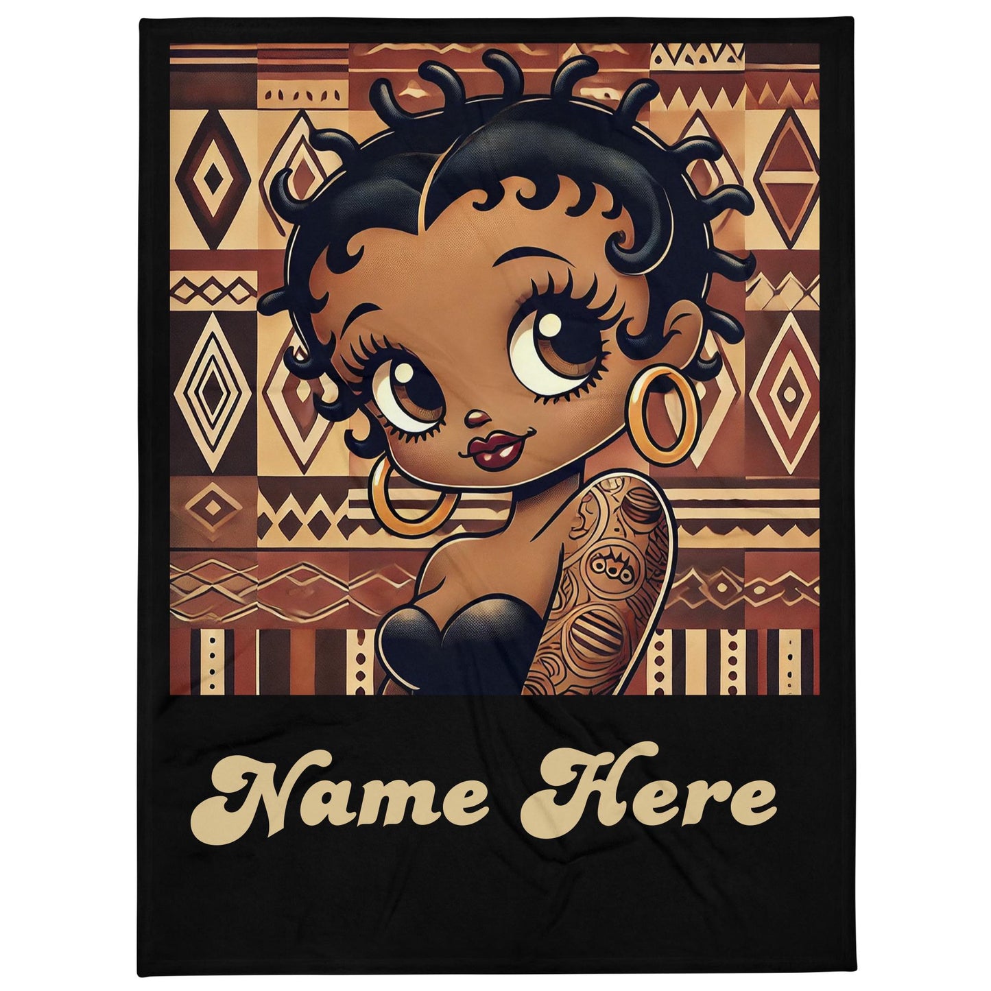 Melanin Betty Boop Character Personalizable Throw Blanket| Brown Betty Boop Character with Short Twist Blanket Great Custom Gift for Her