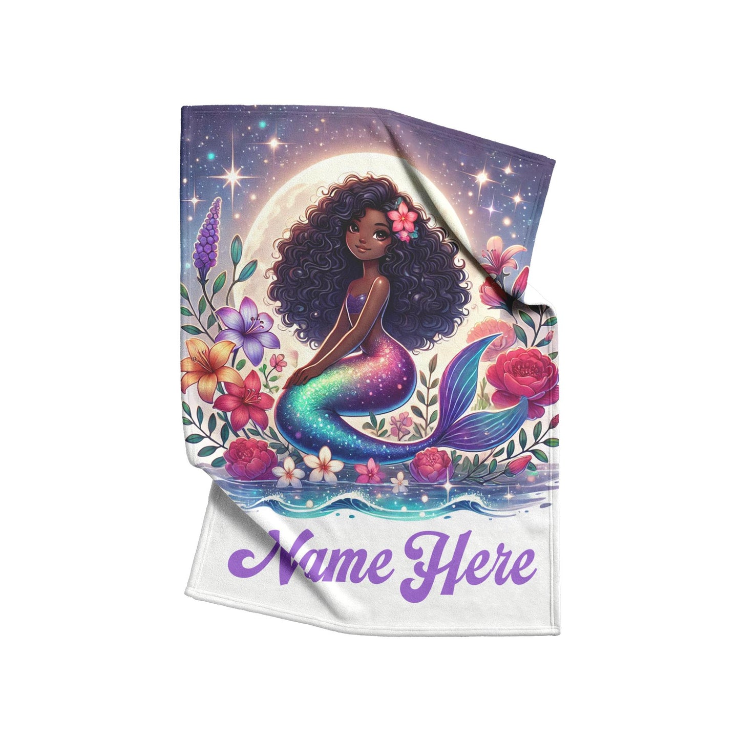 Personalized Little Girls Mermaid Throw Blanket | Kids Mermaid Blanket | Little Girls Blanket Great Gift for Her | Black Girl Birthday Gift