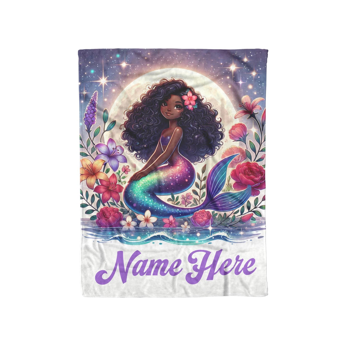 Personalized Little Girls Mermaid Throw Blanket | Kids Mermaid Blanket | Little Girls Blanket Great Gift for Her | Black Girl Birthday Gift