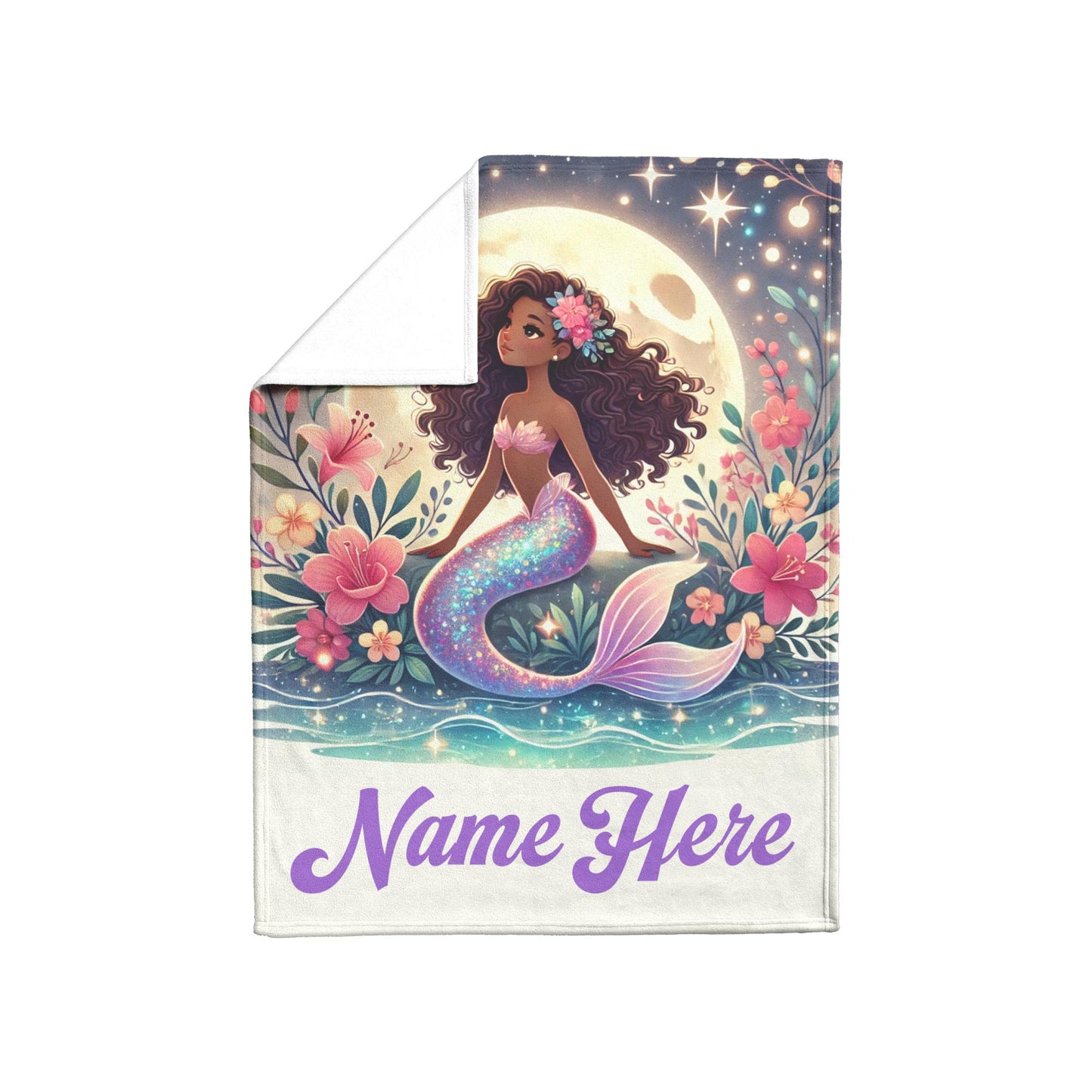 Personalized Cute Girls Mermaid Throw Blanket | Kids Mermaid Blanket | Little Girls Blanket Great Gift for Her | Black Girl Birthday  Gift