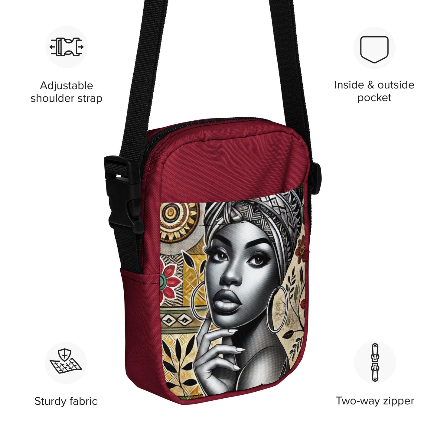 Natural Beauty Utility Crossbody Bag | Beautiful Black Woman Design on Stylish Bag | Personalized Unique Gift for Her | Great Birthday Gift