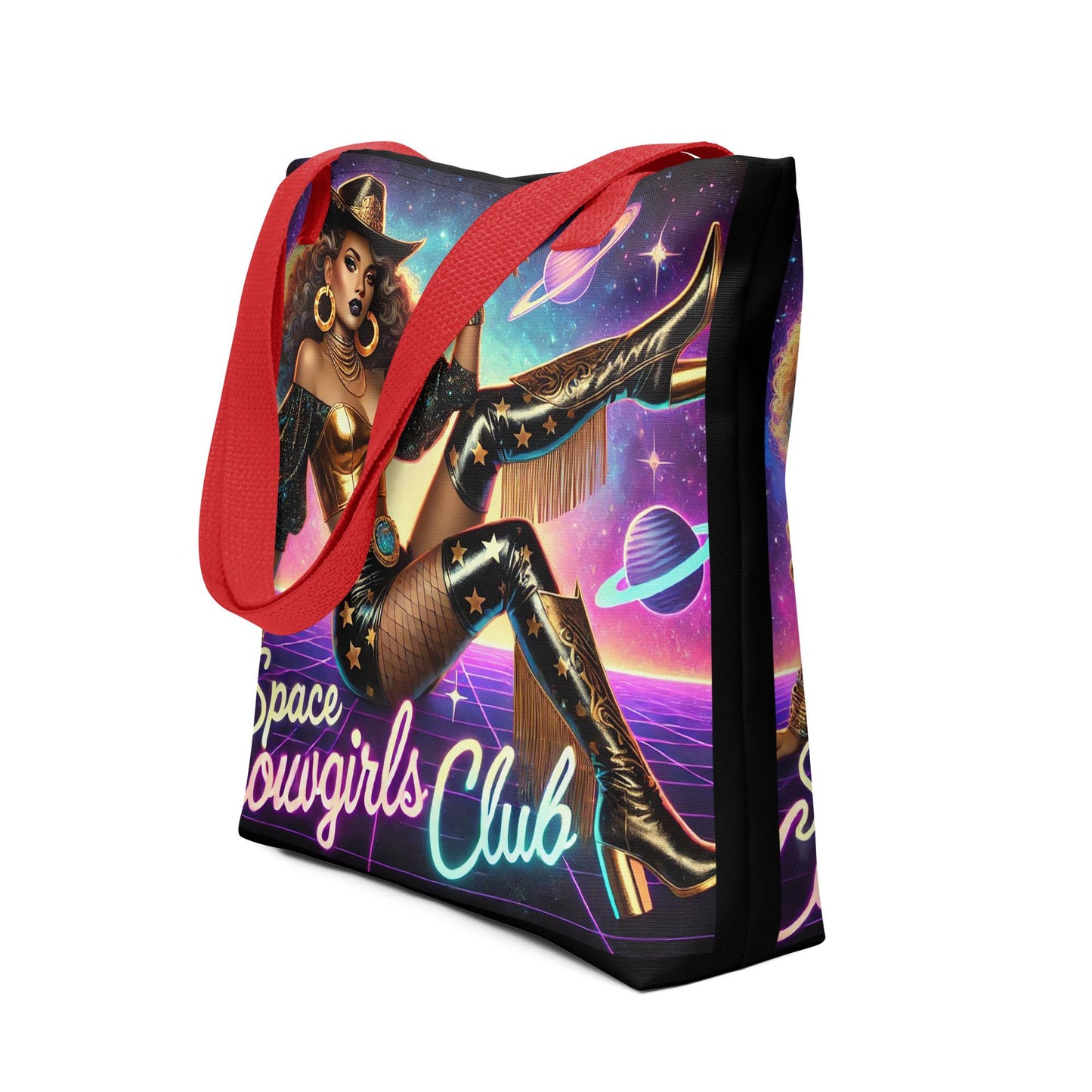Space Cowgirl Club Tote bag with Beautiful Black Girl | Unique Black Girl Design Durable Tote Bag | Cowgirl Themed Tote Bag Gift for Her