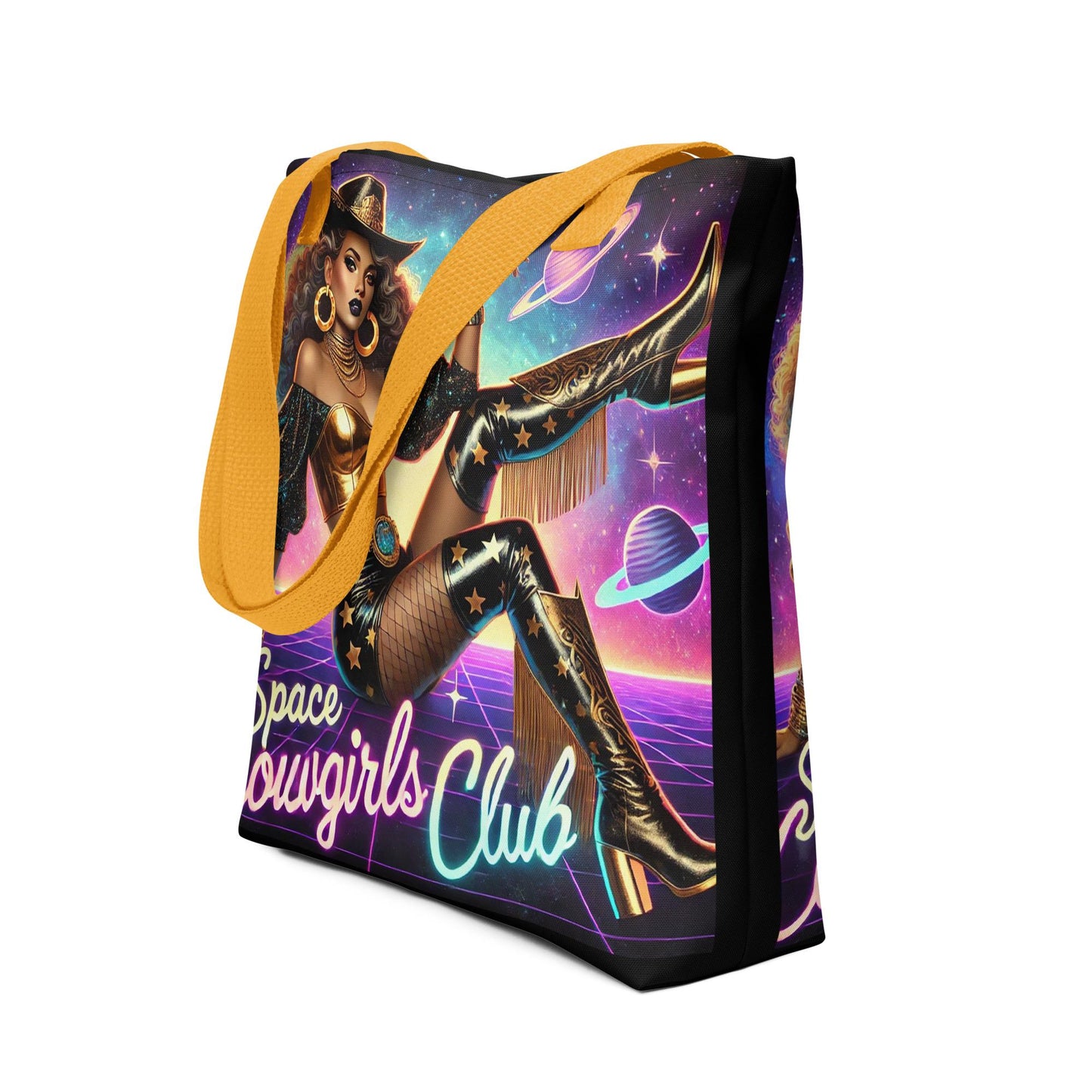 Space Cowgirl Club Tote bag with Beautiful Black Girl | Unique Black Girl Design Durable Tote Bag | Cowgirl Themed Tote Bag Gift for Her