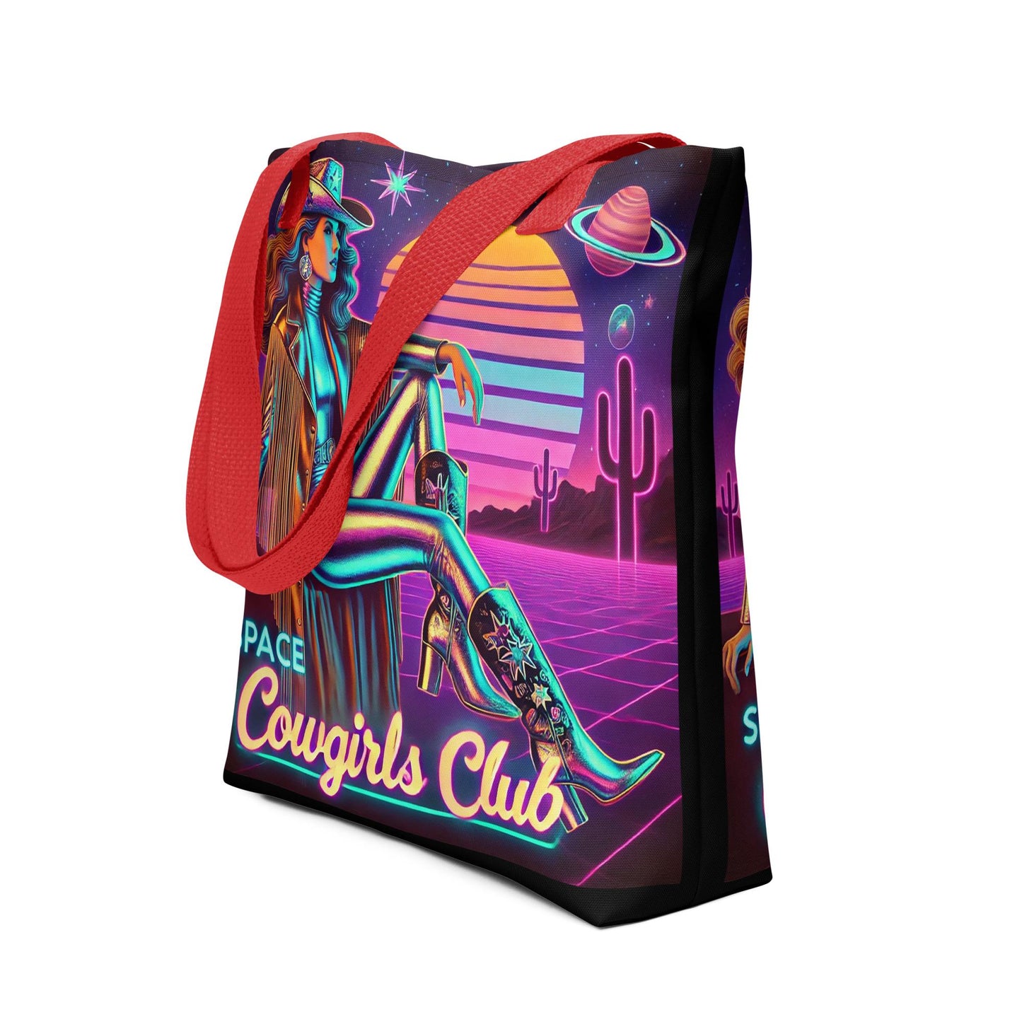 Space Cowgirl Club Tote bag with Stylish Cowgirl in Silver Catsuit | Unique Cosmic Cowgirl Tote | Cowgirl Themed Tote Gift for Her