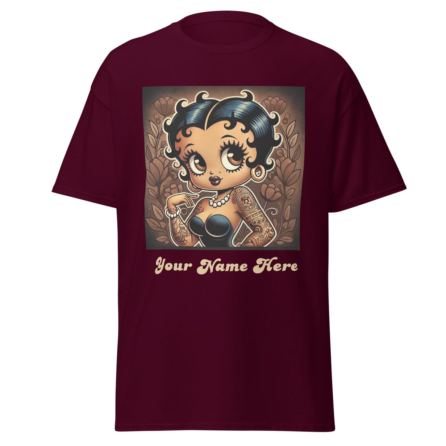 Vintage Earth Tone Black Betty Boop Character Design on Unisex T-shirt | Trending Black Betty Boop Personalized Gift for Her