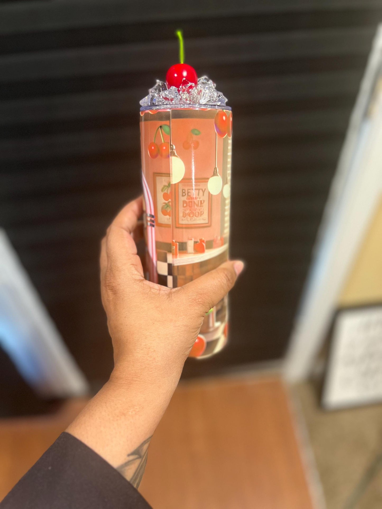 Cherry Jukebox Joint Black Betty Boop Tumbler | 20oz Tumbler Gift for Her | Vintage Themed Betty Boop Aesthetic Gift Available with 3D Top