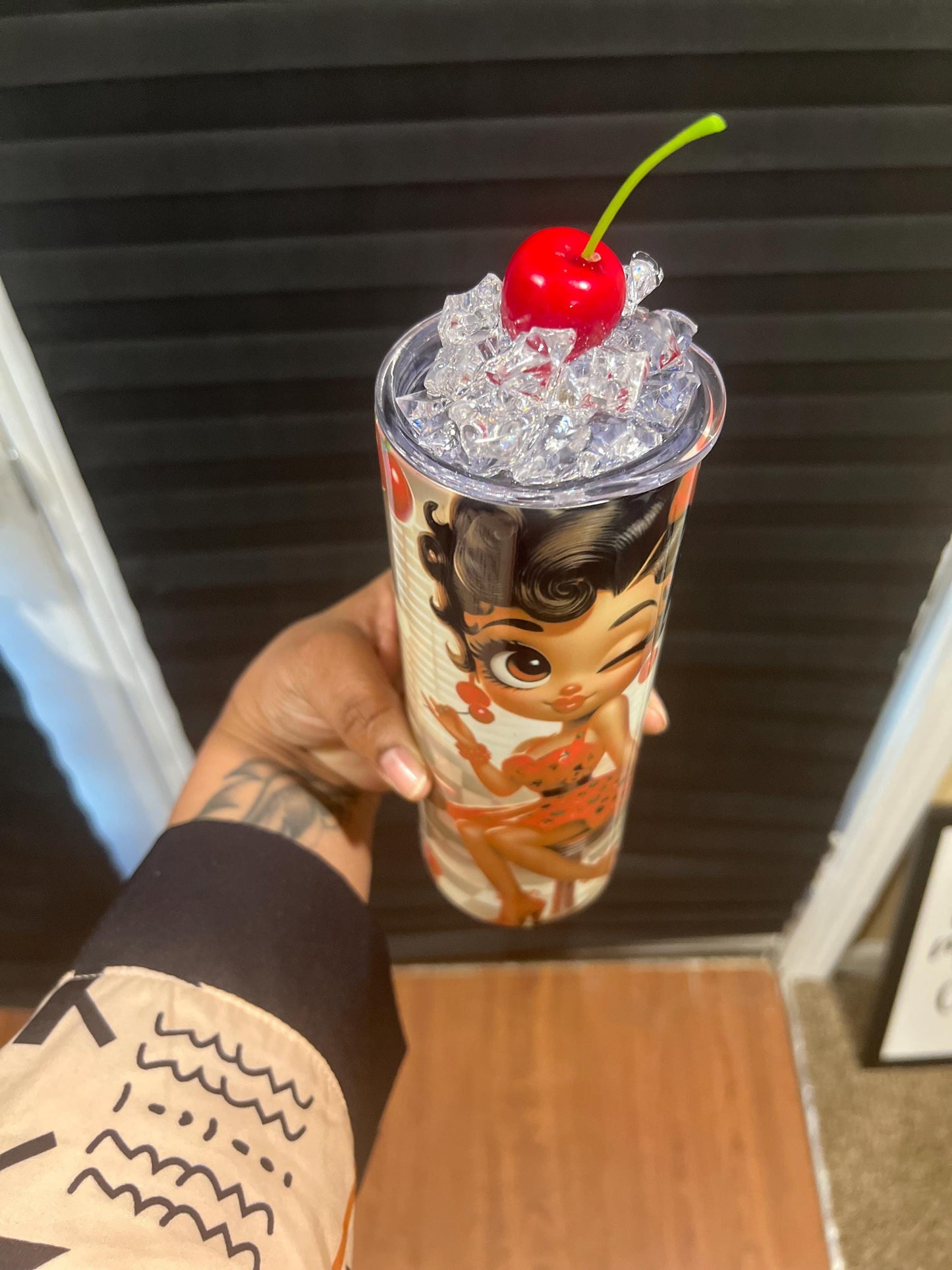 Cherry Jukebox Joint Black Betty Boop Tumbler | 20oz Tumbler Gift for Her | Vintage Themed Betty Boop Aesthetic Gift Available with 3D Top