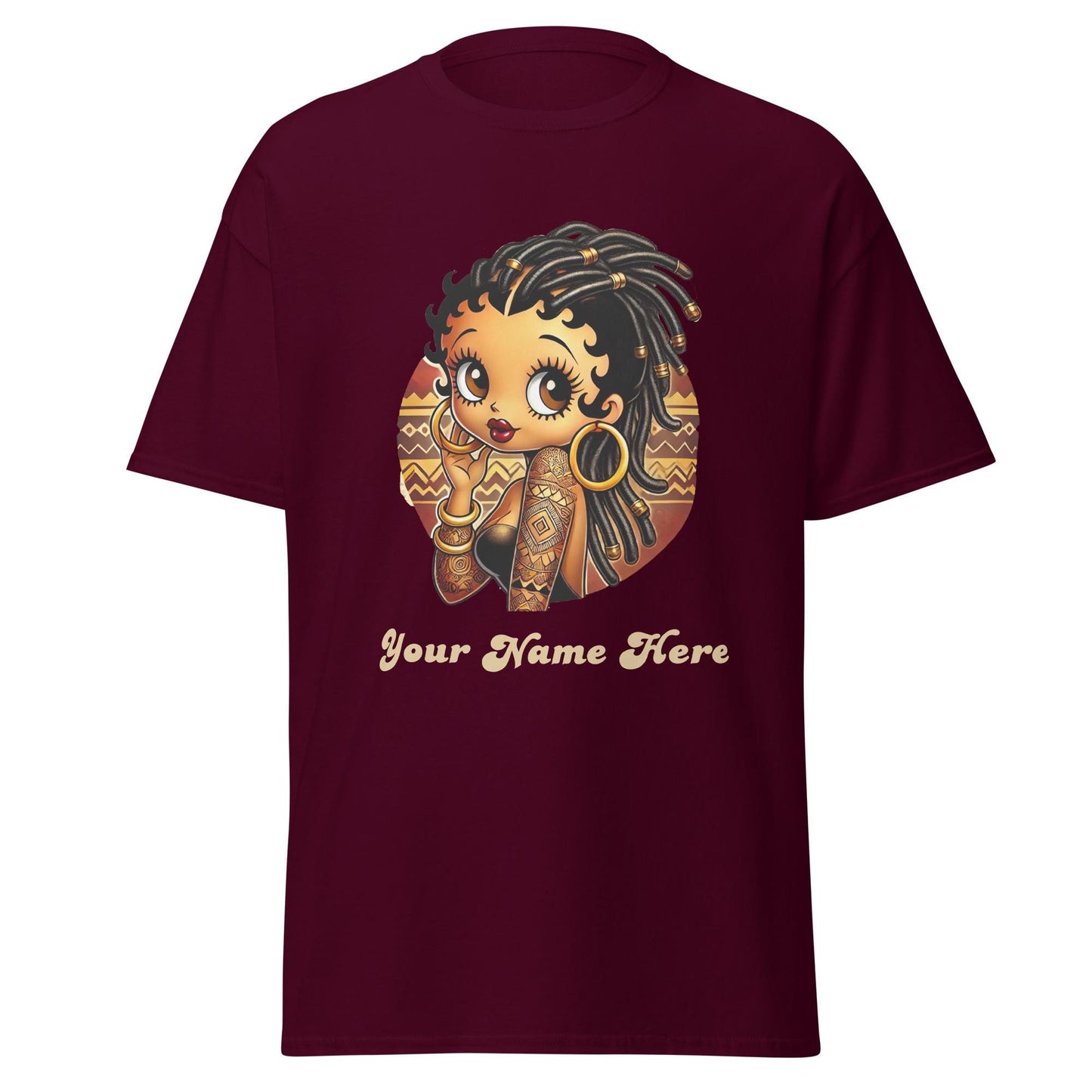 Personalized African American Black Boop Like Character with Locs T-Shirt | Black Boop Personalized Gift | Unique Trending Gift