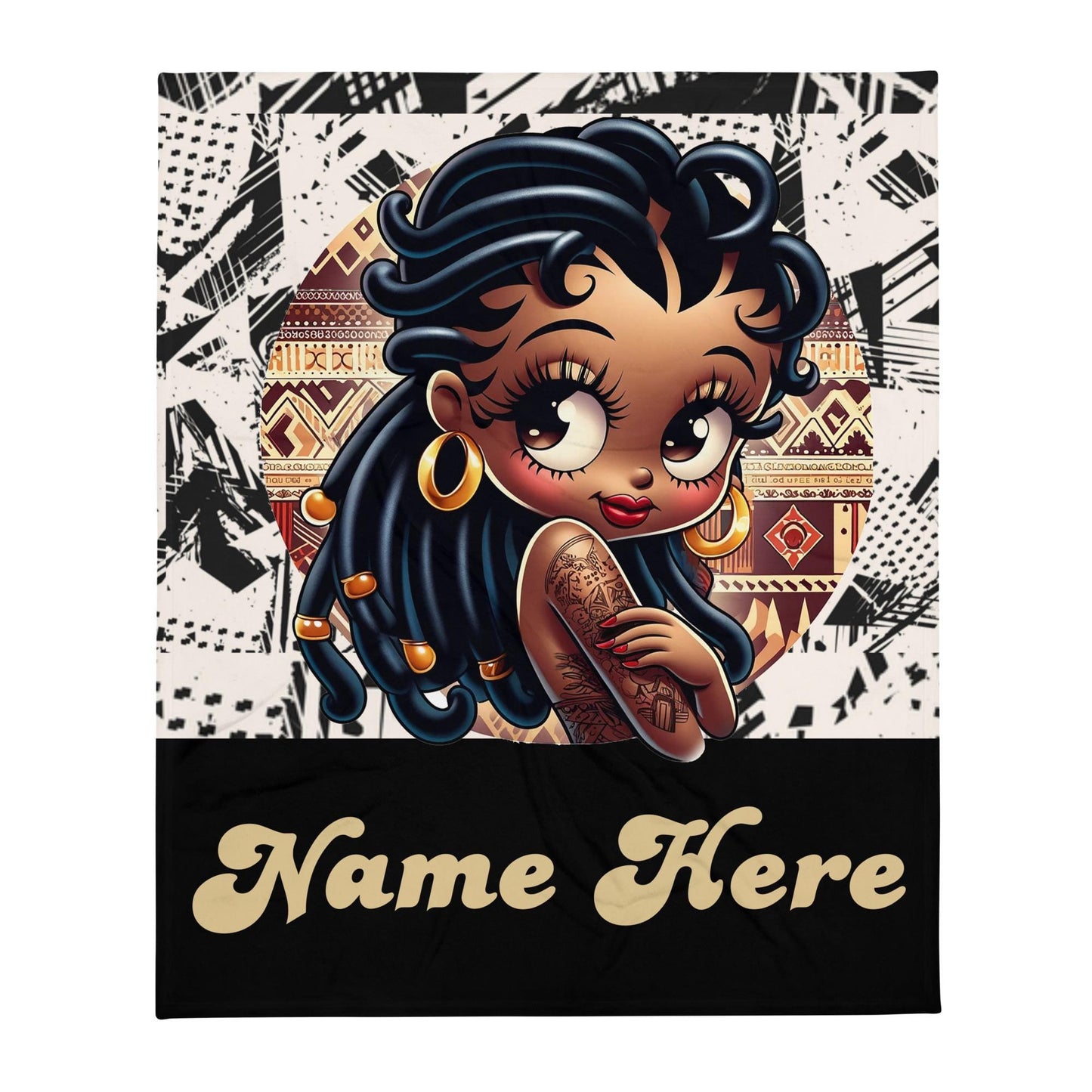 Personalized African Print Black Betty Boop Throw Blanket | Premium Brown Skinned Betty Boop Throw Blanket Unique Design Great Gift for Her