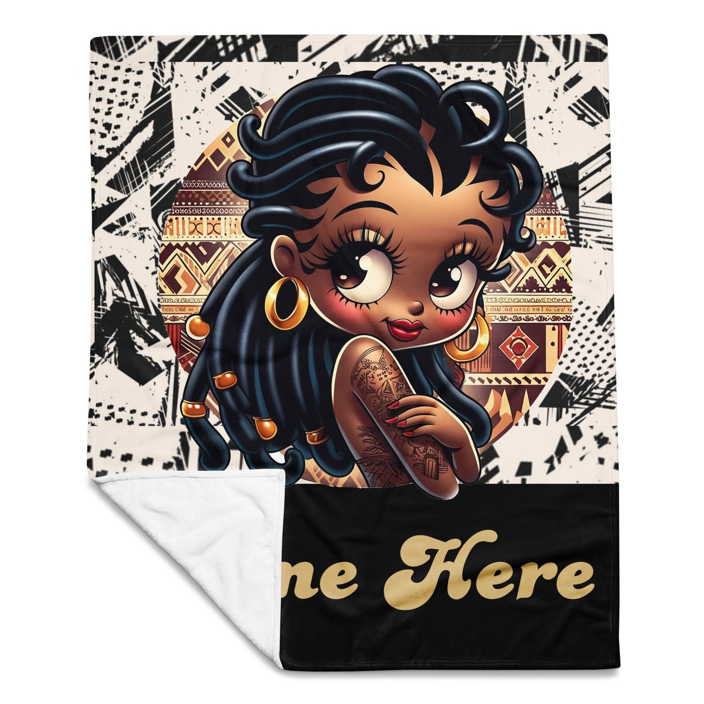 Personalized African Print Black Betty Boop Throw Blanket | Premium Brown Skinned Betty Boop Throw Blanket Unique Design Great Gift for Her