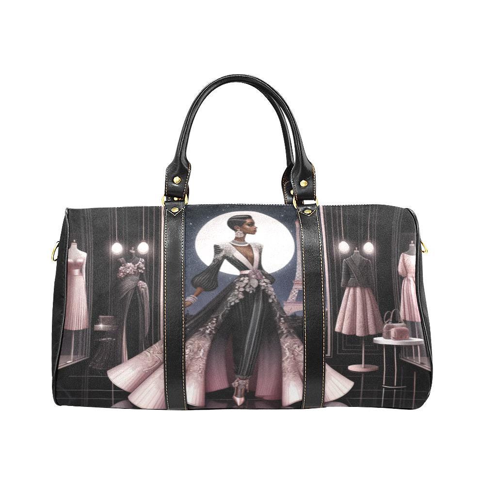 Personalized Fashion Lover Black Woman in Paris Duffle Bag | Black Woman Couture Paris Weekend Travel Bag Gift | Black Women Overnight Bag