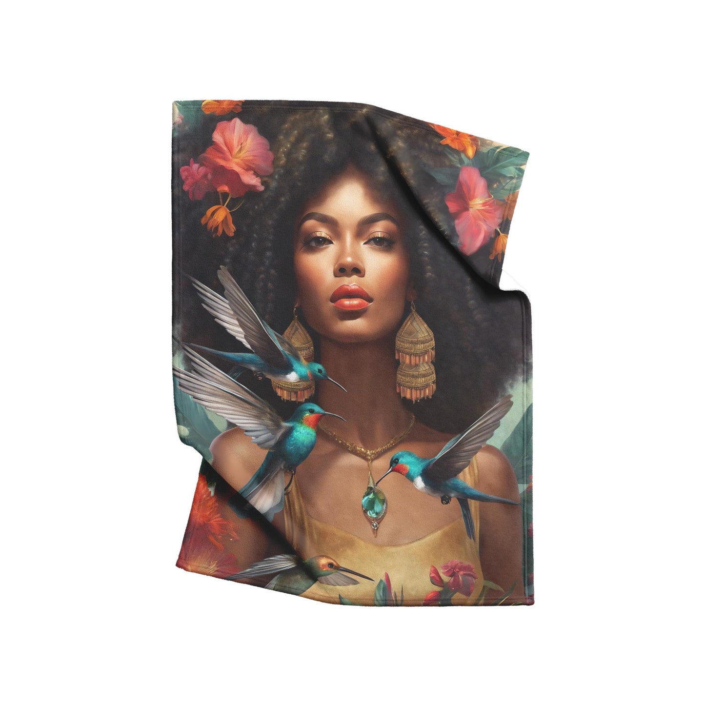 Beautiful Black Queen With Hummingbirds Blanket | Black Girl Magic Throw | Unique Throw Blanket for Home or Office Great gift for Her