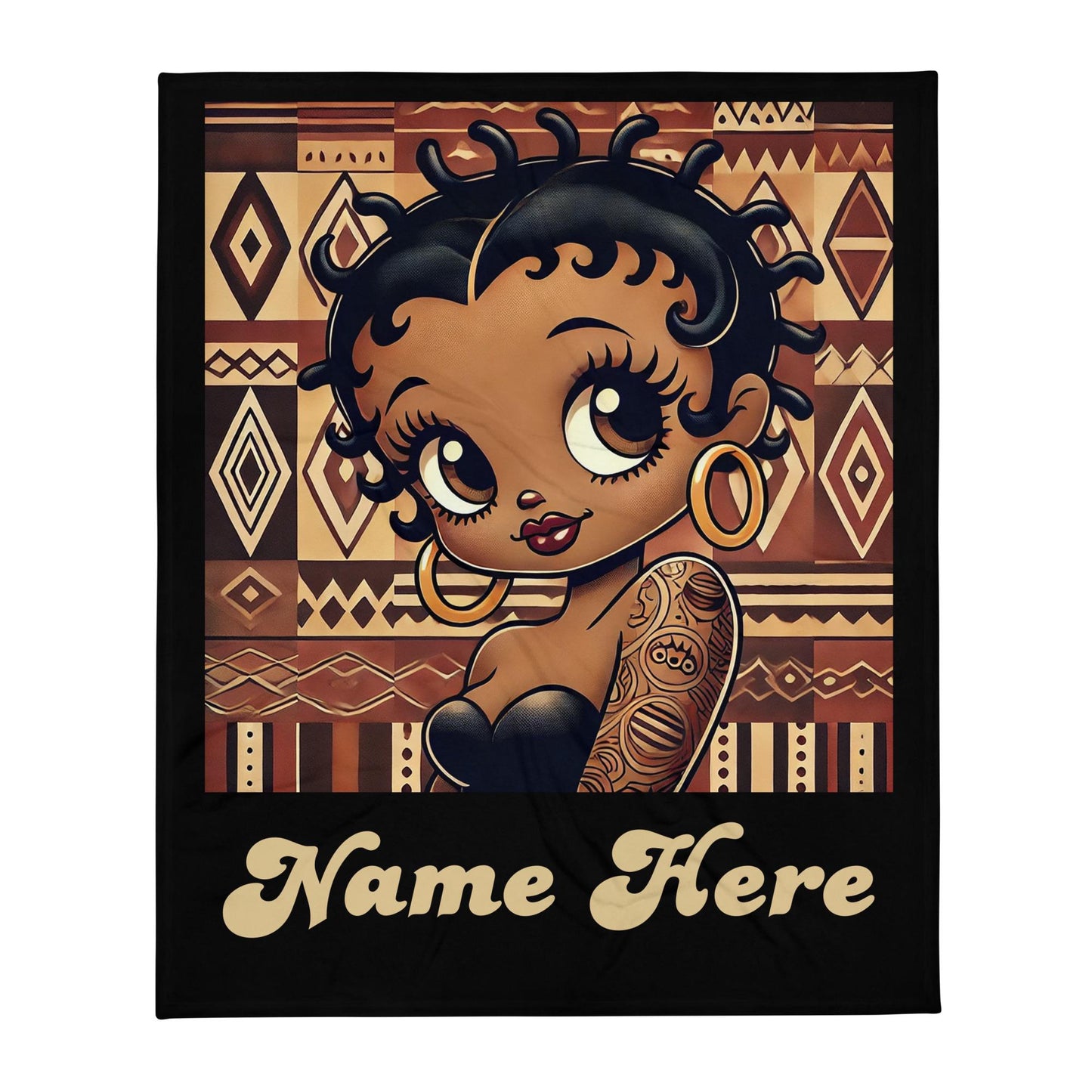 Melanin Betty Boop Character Personalizable Throw Blanket| Brown Betty Boop Character with Short Twist Blanket Great Custom Gift for Her