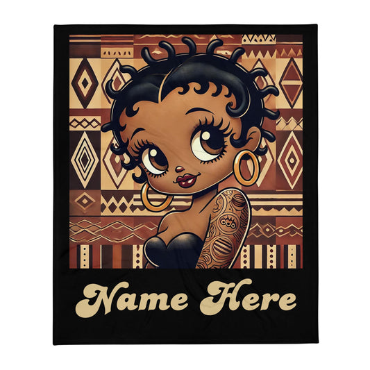 Melanin Betty Boop Character Personalizable Throw Blanket| Brown Betty Boop Character with Short Twist Blanket Great Custom Gift for Her