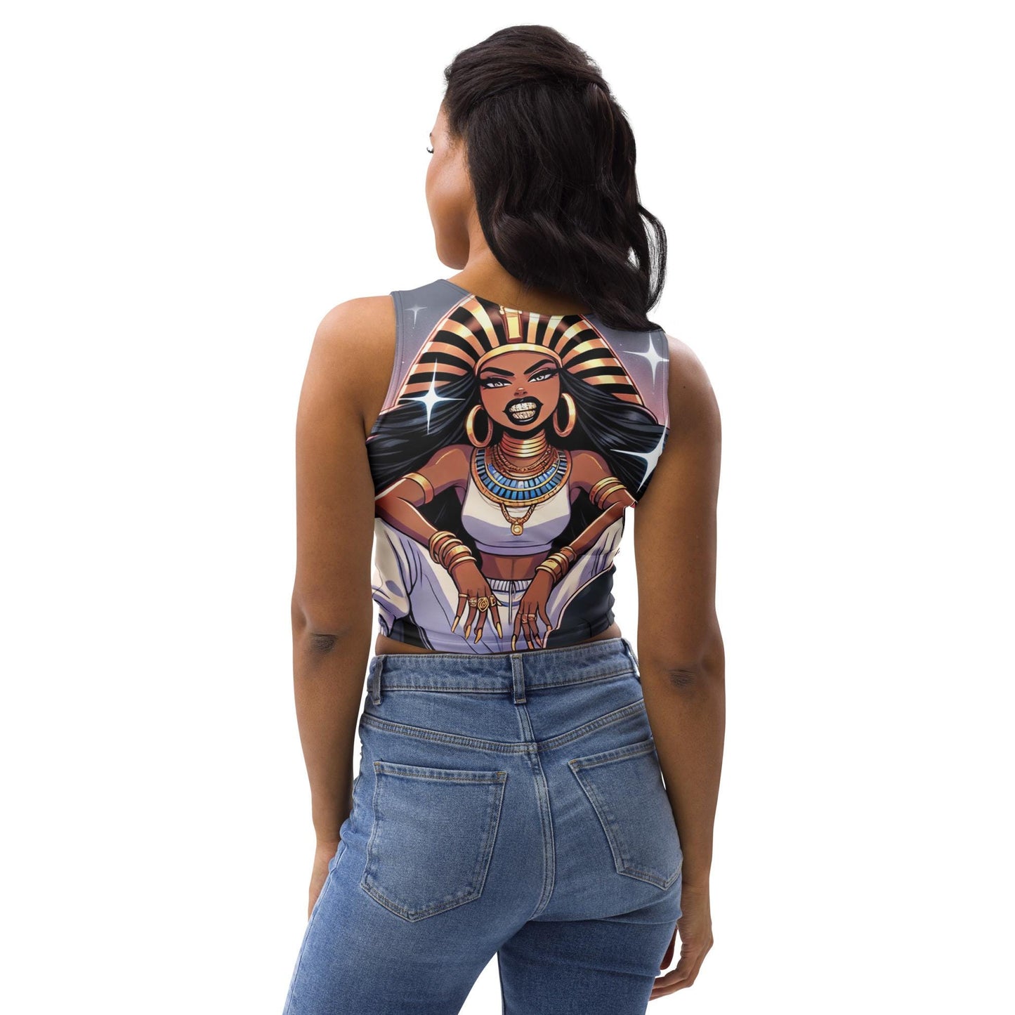 Pharaoh Queen Afrocentric Queen of Egypt Crop Top – Egyptian Inspired Graphic Tank | Unique Black Girl Magic Streetwear Gift for Her