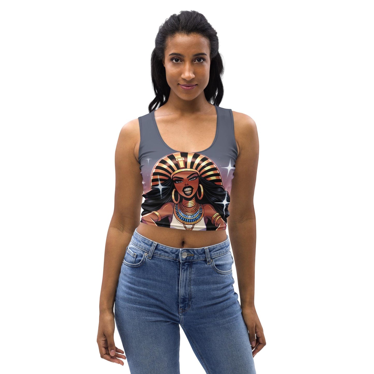 Pharaoh Queen Afrocentric Queen of Egypt Crop Top – Egyptian Inspired Graphic Tank | Unique Black Girl Magic Streetwear Gift for Her